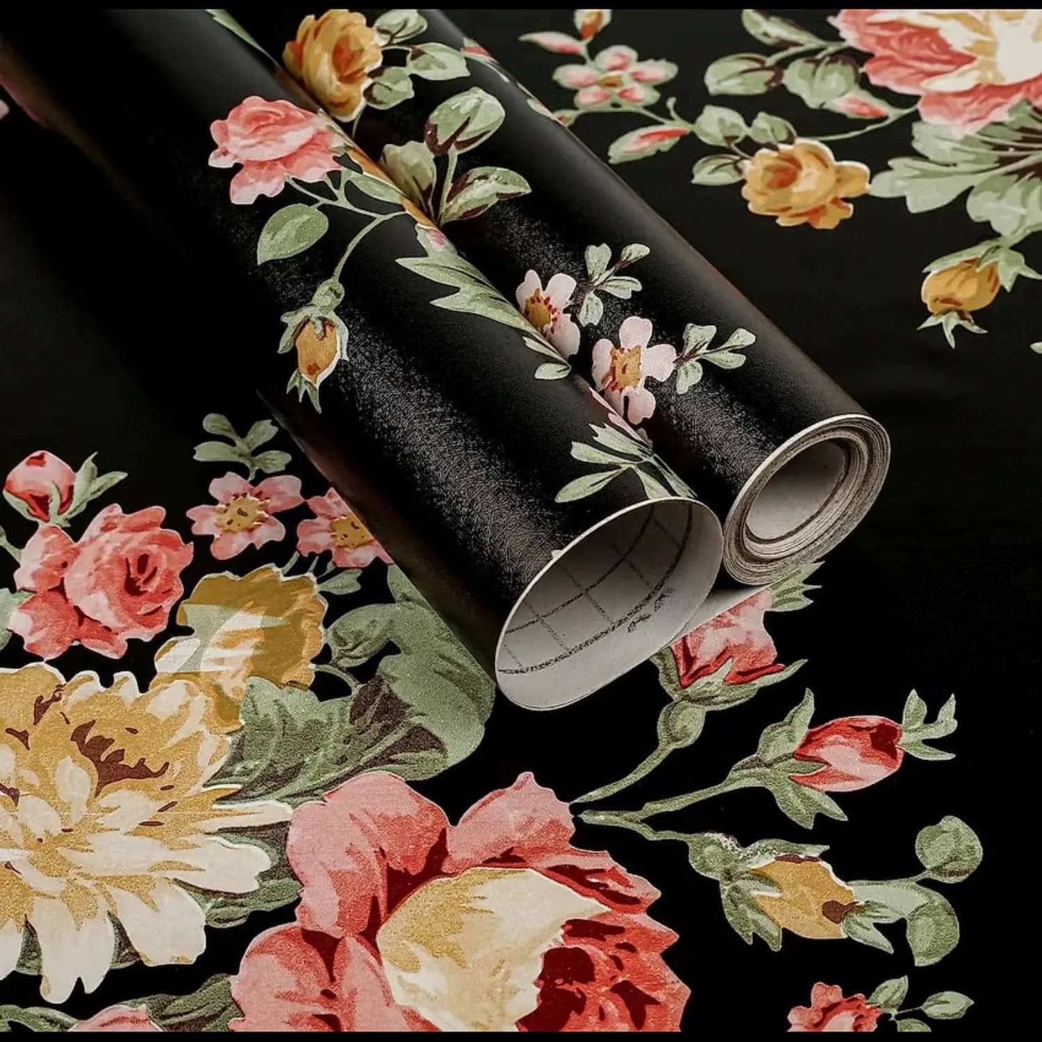     			KRAMOX Black Floral Peel and Stick Wallpaper Decorative PVC Furniture Renovation Cabinet Flower Drawer Shelving Paper Vintage Decor Shelf Liner Self Adhesive Removable Waterproof Easy to Use