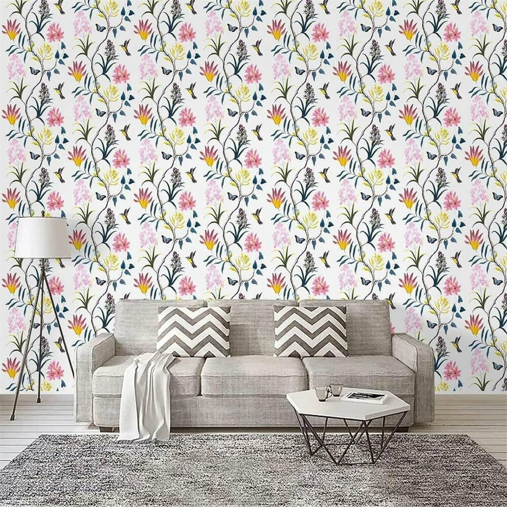     			KRAMOX White Flowers and Birds Wallpaper Removable Peel and Stick Self Adhesive Film Stick Paper for Bedrooms, Living Room, Hall, Play Room, Garden Home Decoration Stickers (250 cm *45 cm)
