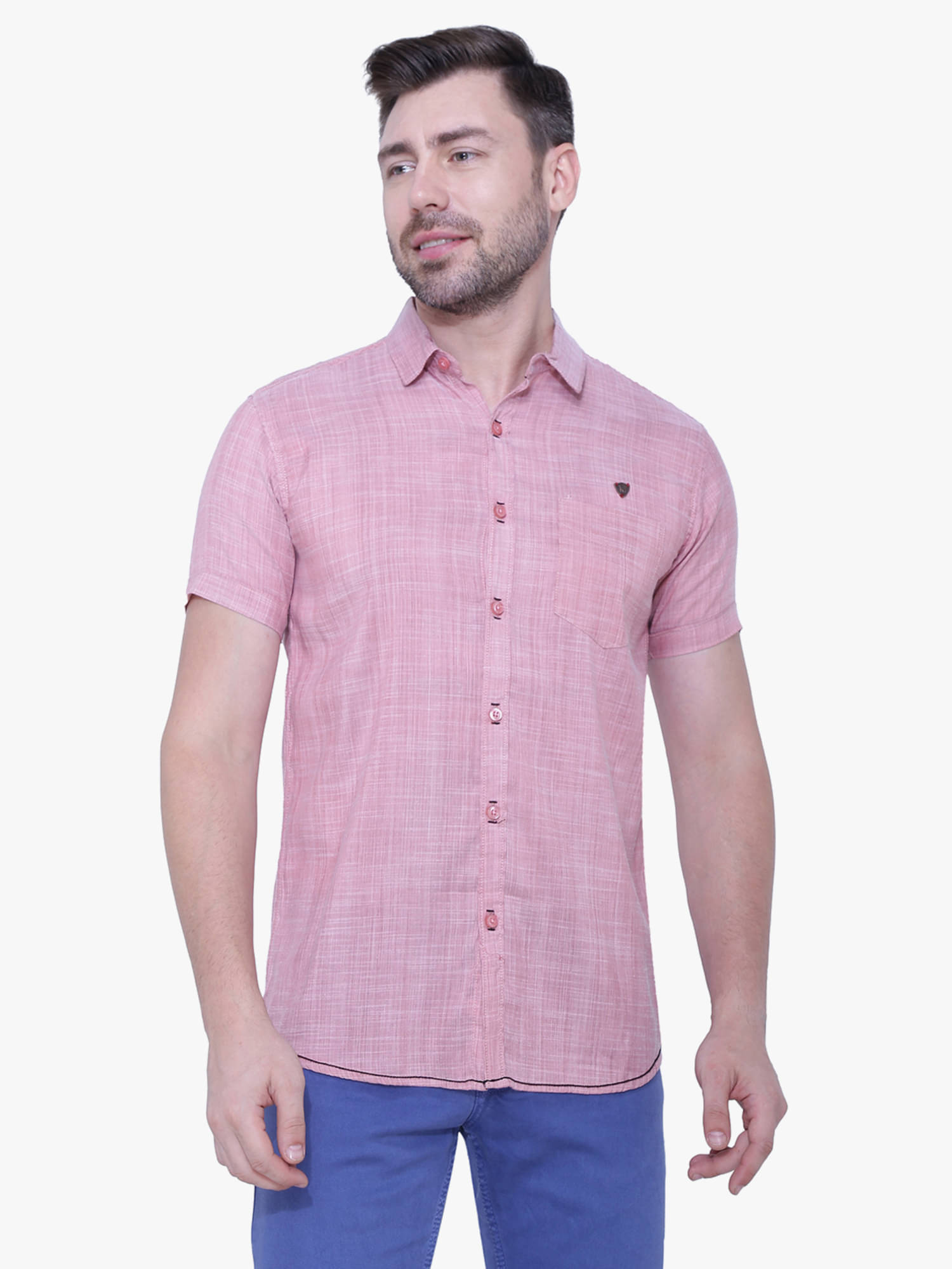Kuons Avenue Linen Regular Fit Solids Half Sleeves Men's Casual Shirt - Pink ( Pack of 1 )     			Kuons Avenue Linen Regular Fit Solids Half Sleeves Men's Casual Shirt - Pink ( Pack of 1 )