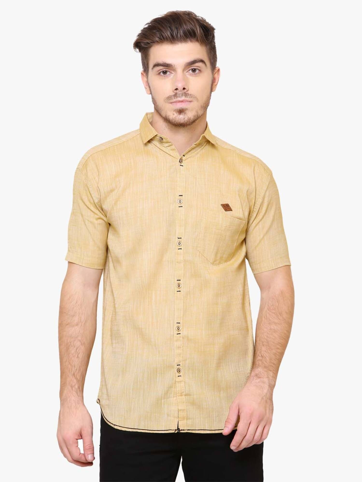     			Kuons Avenue Linen Regular Fit Solids Half Sleeves Men's Casual Shirt - Beige ( Pack of 1 )