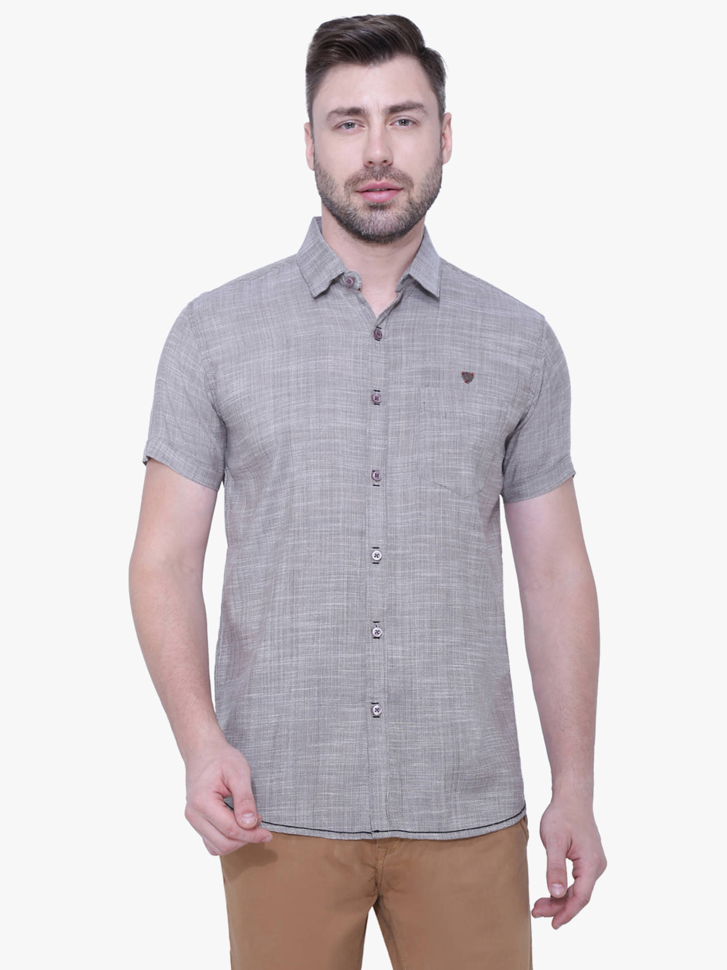     			Kuons Avenue Linen Regular Fit Solids Half Sleeves Men's Casual Shirt - Brown ( Pack of 1 )