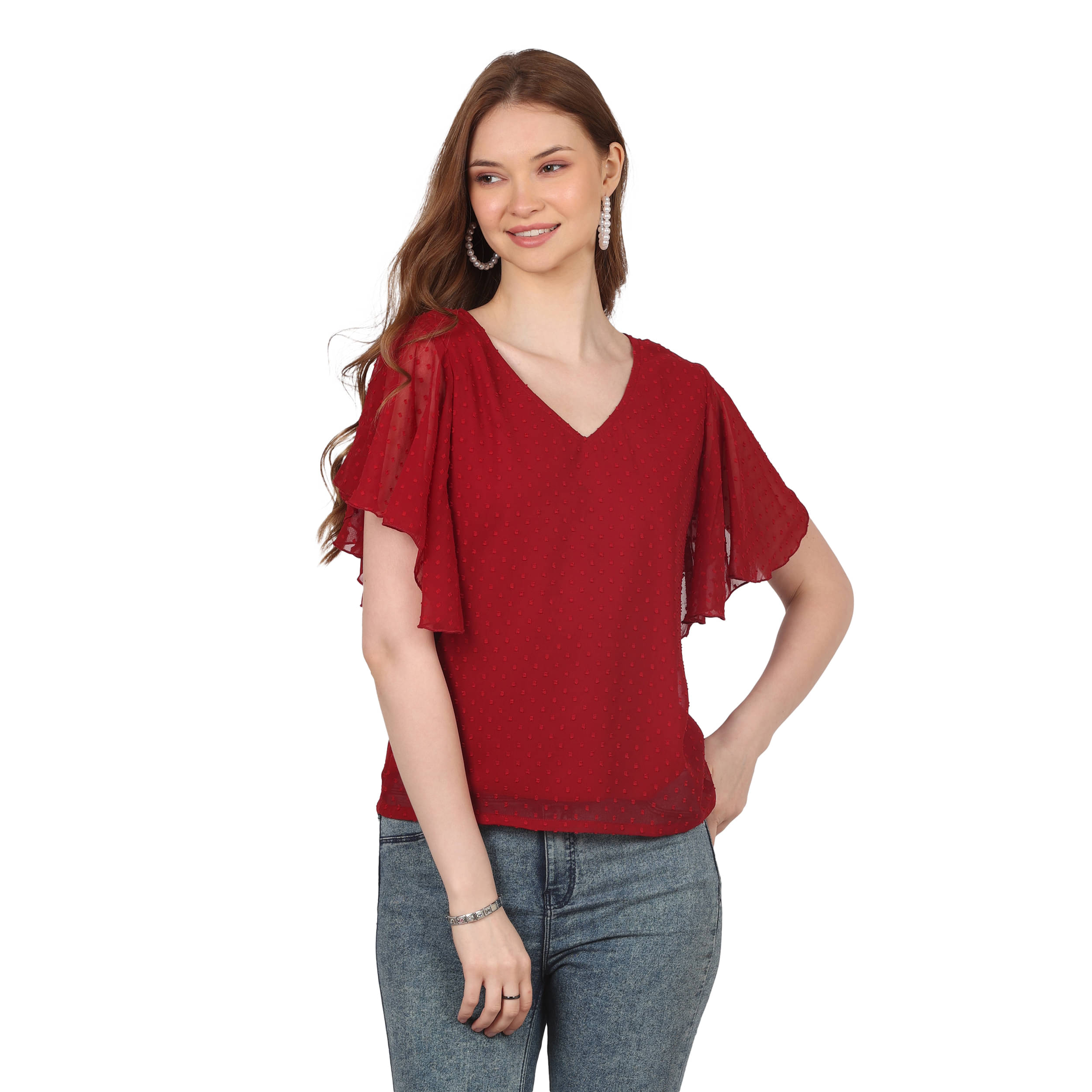     			LAIBAA Women's Georgette Regular Top ( Red )