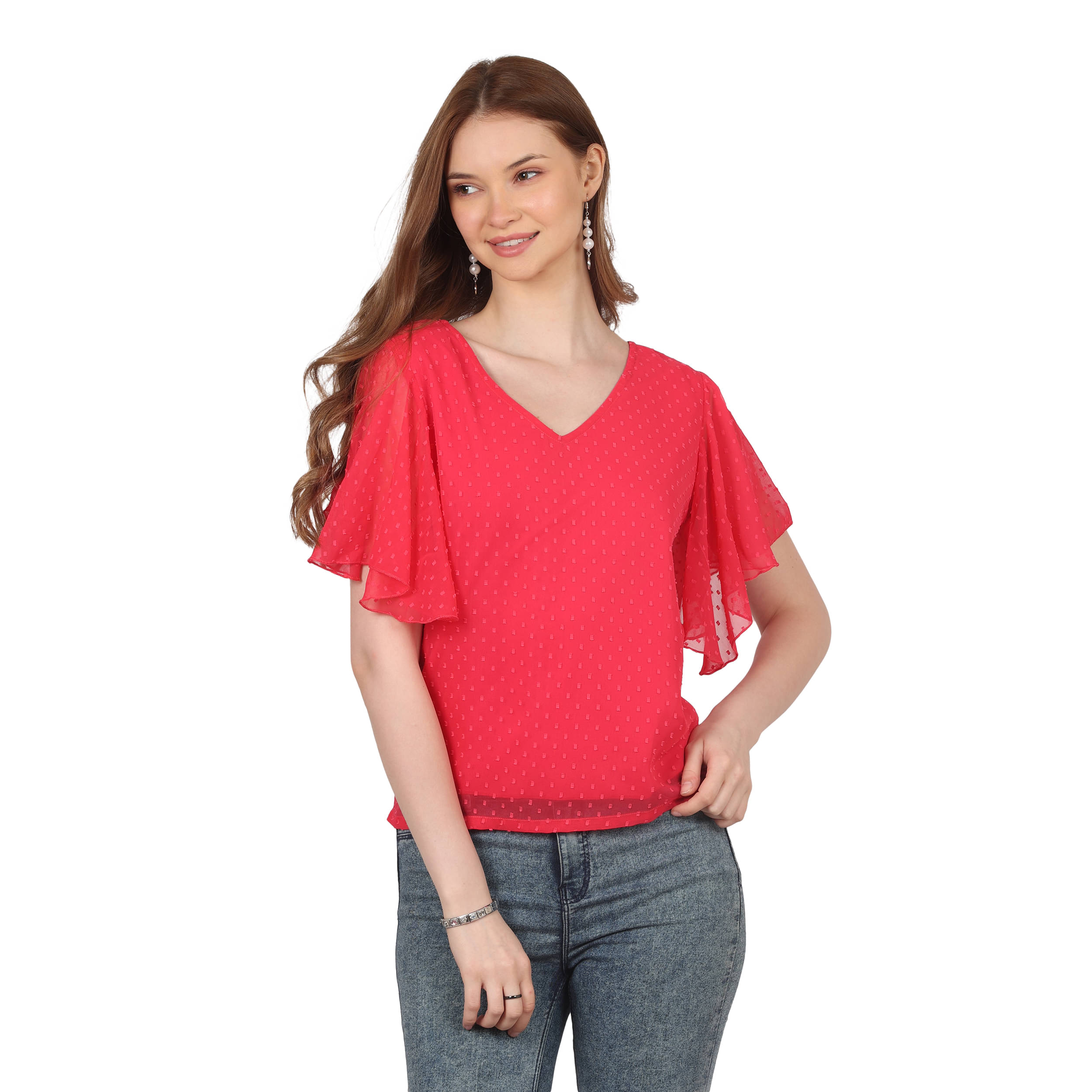     			LAIBAA Women's Georgette Regular Top ( Pink )