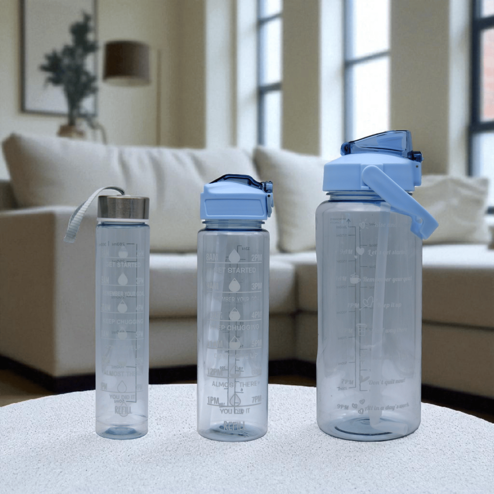     			LAZYWINDOW Motivational Sky Blue Plastic Water Bottle 1000 mL ( Set of 3 )