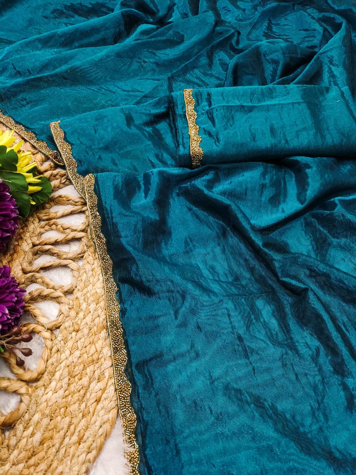     			Madhav Art Chiffon Solid Regular Saree With Unstitched Blouse Piece ( Teal )