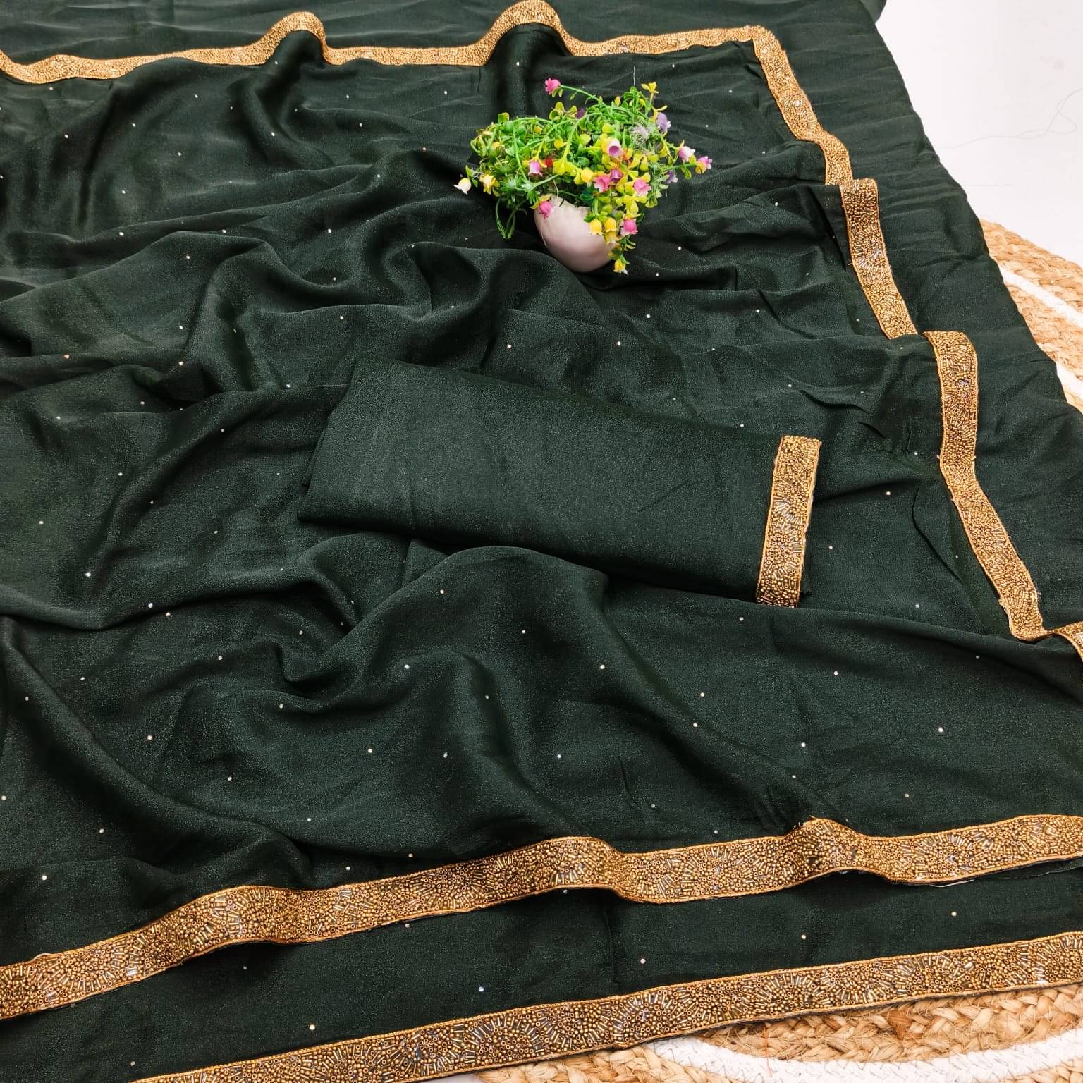 Madhav Art Georgette Solid Regular Saree With Unstitched Blouse Piece ( Olive ) Madhav Art Georgette Solid Regular Saree With Unstitched Blouse Piece ( Olive )