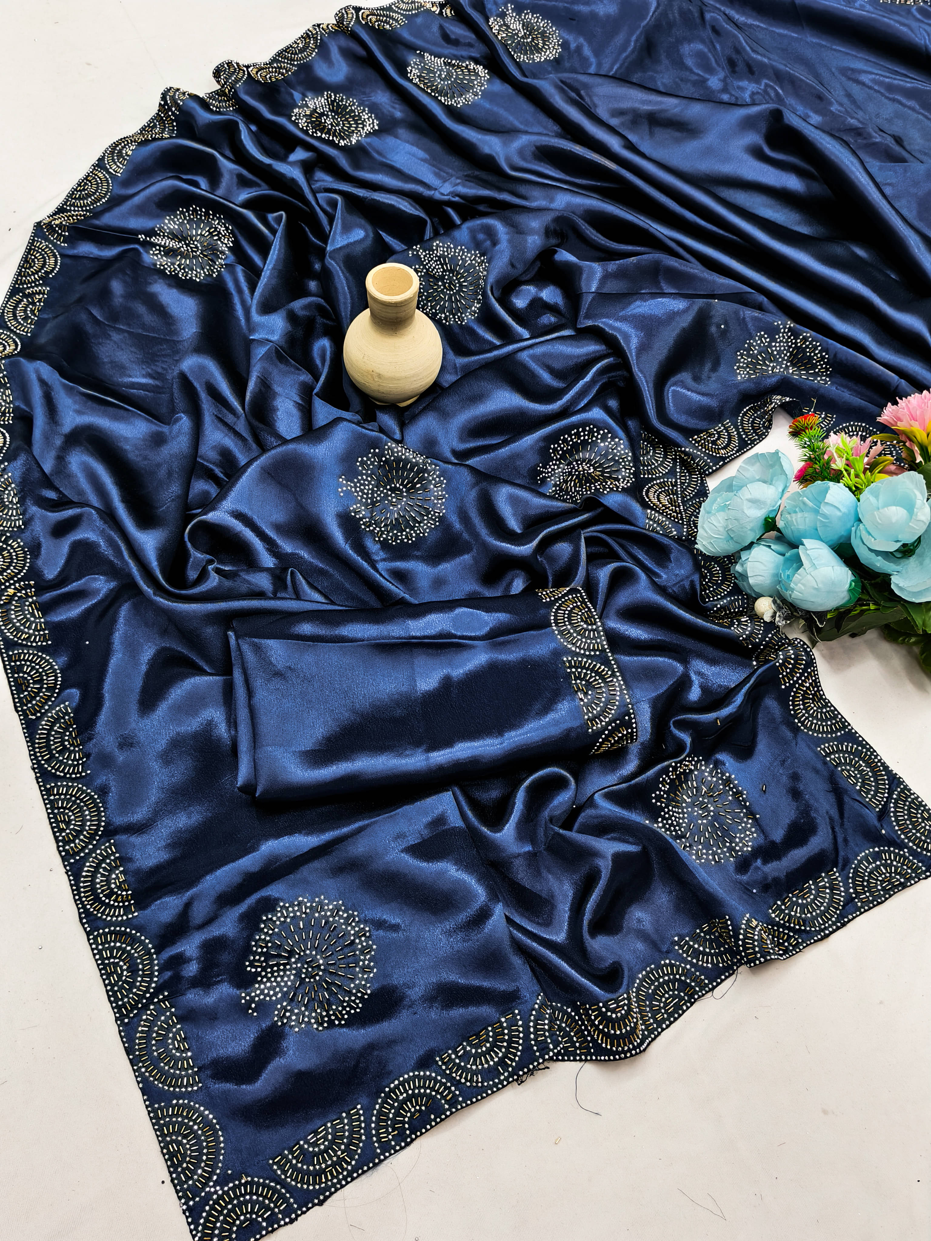     			Madhav Art Silk Embellished Regular Saree With Unstitched Blouse Piece ( Blue )