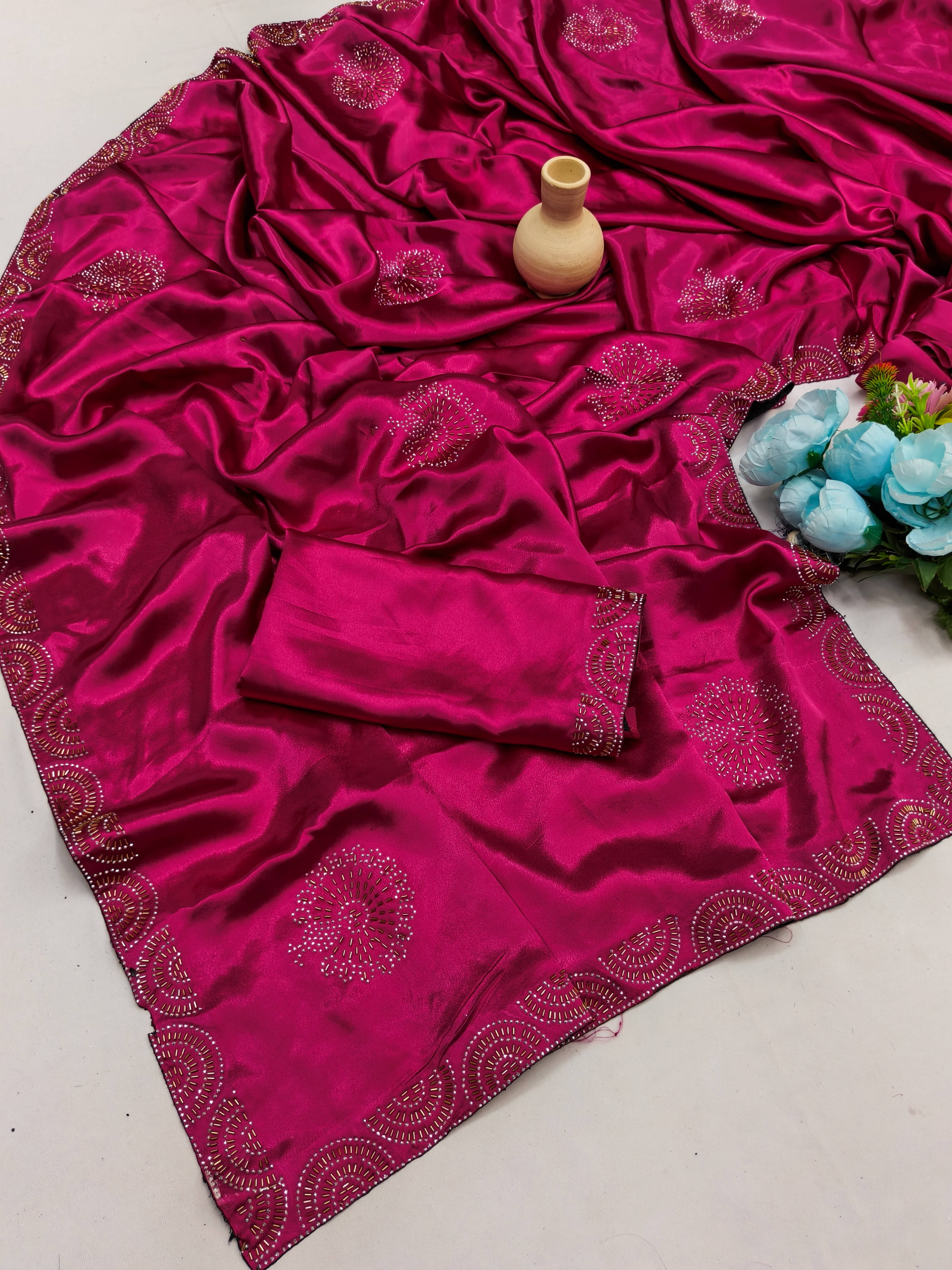 Madhav Art Silk Embellished Regular Saree With Unstitched Blouse Piece ( Pink ) Madhav Art Silk Embellished Regular Saree With Unstitched Blouse Piece ( Pink )