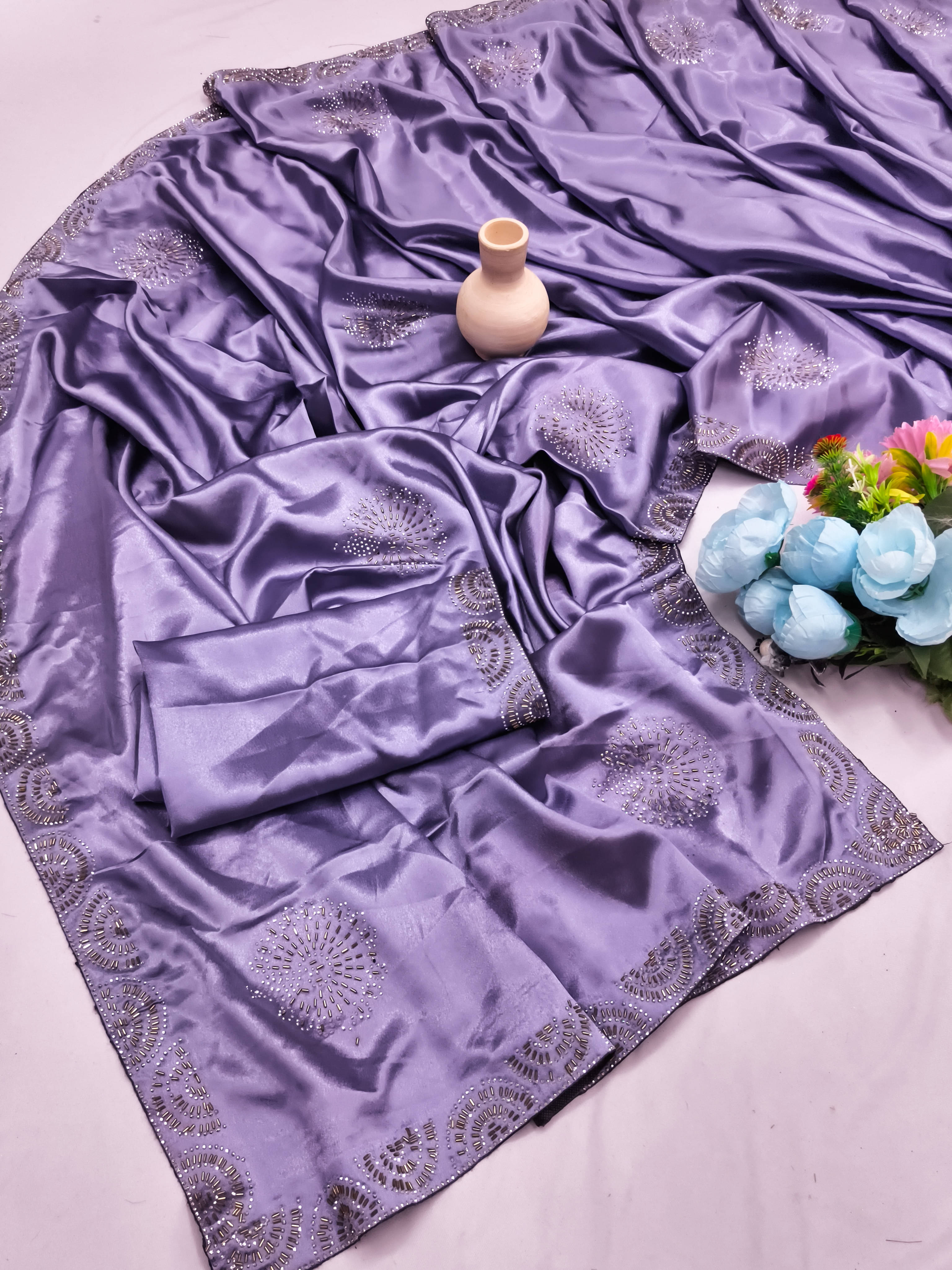 Madhav Art Silk Embellished Regular Saree With Unstitched Blouse Piece ( Lavender ) Madhav Art Silk Embellished Regular Saree With Unstitched Blouse Piece ( Lavender )