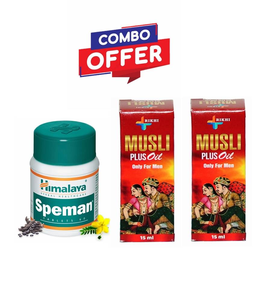 Musli Plus oil 15ml X 2 (Massage Oil for Male) & Himalaya Speman Tablets 60 no.s     			Musli Plus oil 15ml X 2 (Massage Oil for Male) & Himalaya Speman Tablets 60 no.s