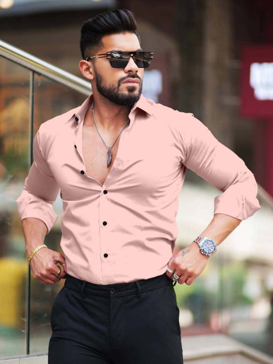     			NEXCODE Cotton Blend Regular Fit Full Sleeves Men's Formal Shirt - Pink ( Pack of 1 )