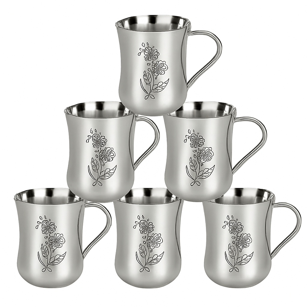     			NGA Designer Tea/Coffee Solid Stainless Steel Tea Cup 100 ml ( Pack of 6 )