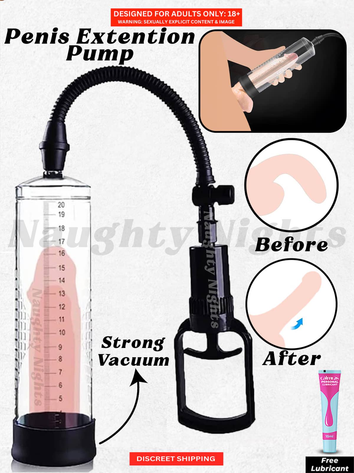 Naughty Nights Adult Vacuum Pump for Penis Enlargement | Strong Erection Enhancer Pump with Free Lube For Men