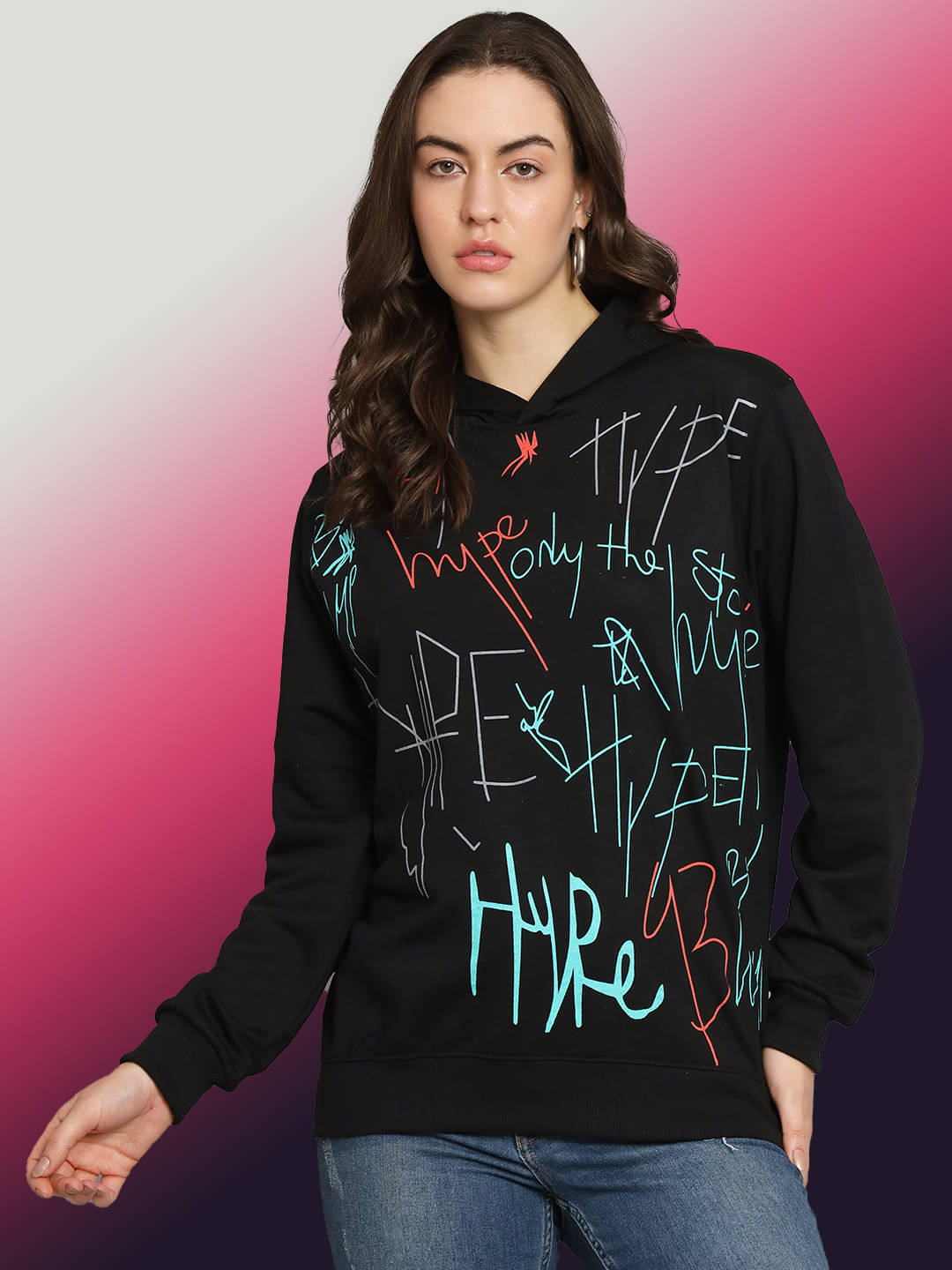 OBAAN Women Fleece Hooded Sweatshirt ( Black ) OBAAN Women Fleece Hooded Sweatshirt ( Black )