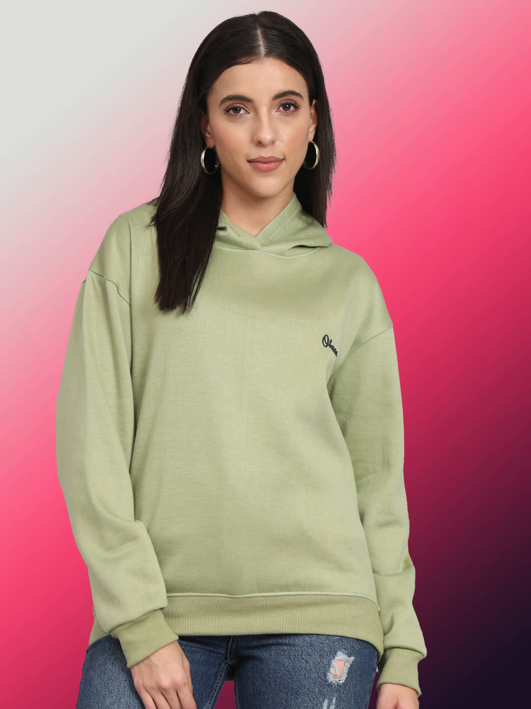 OBAAN Women Fleece Hooded Sweatshirt ( Green ) OBAAN Women Fleece Hooded Sweatshirt ( Green )