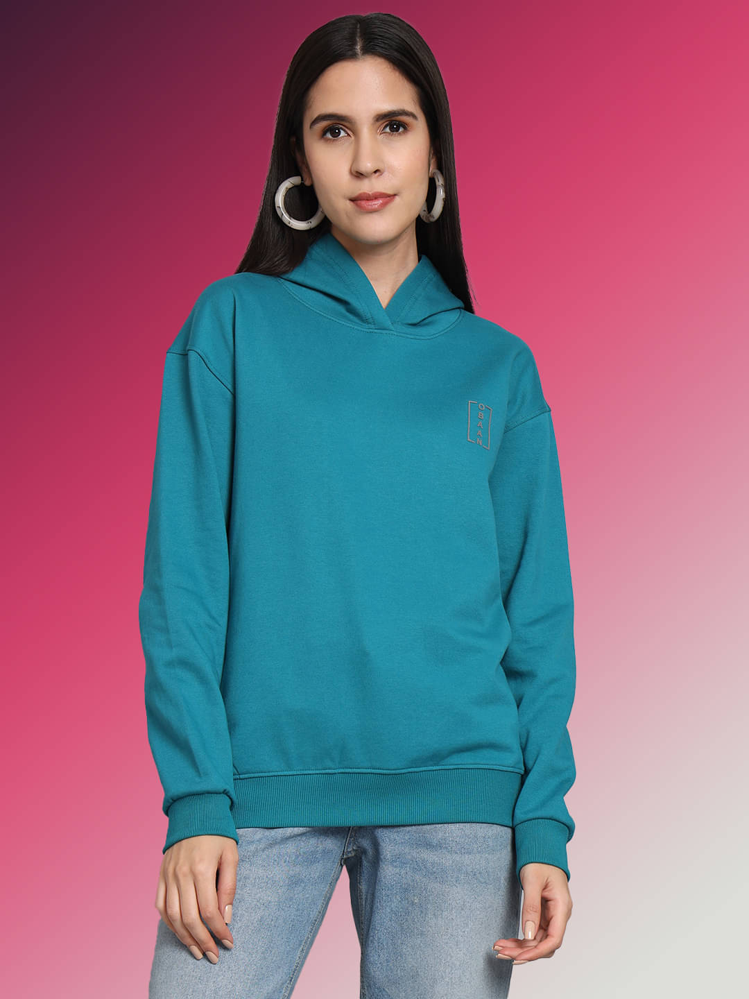 OBAAN Women Fleece Hooded Sweatshirt ( Blue ) OBAAN Women Fleece Hooded Sweatshirt ( Blue )
