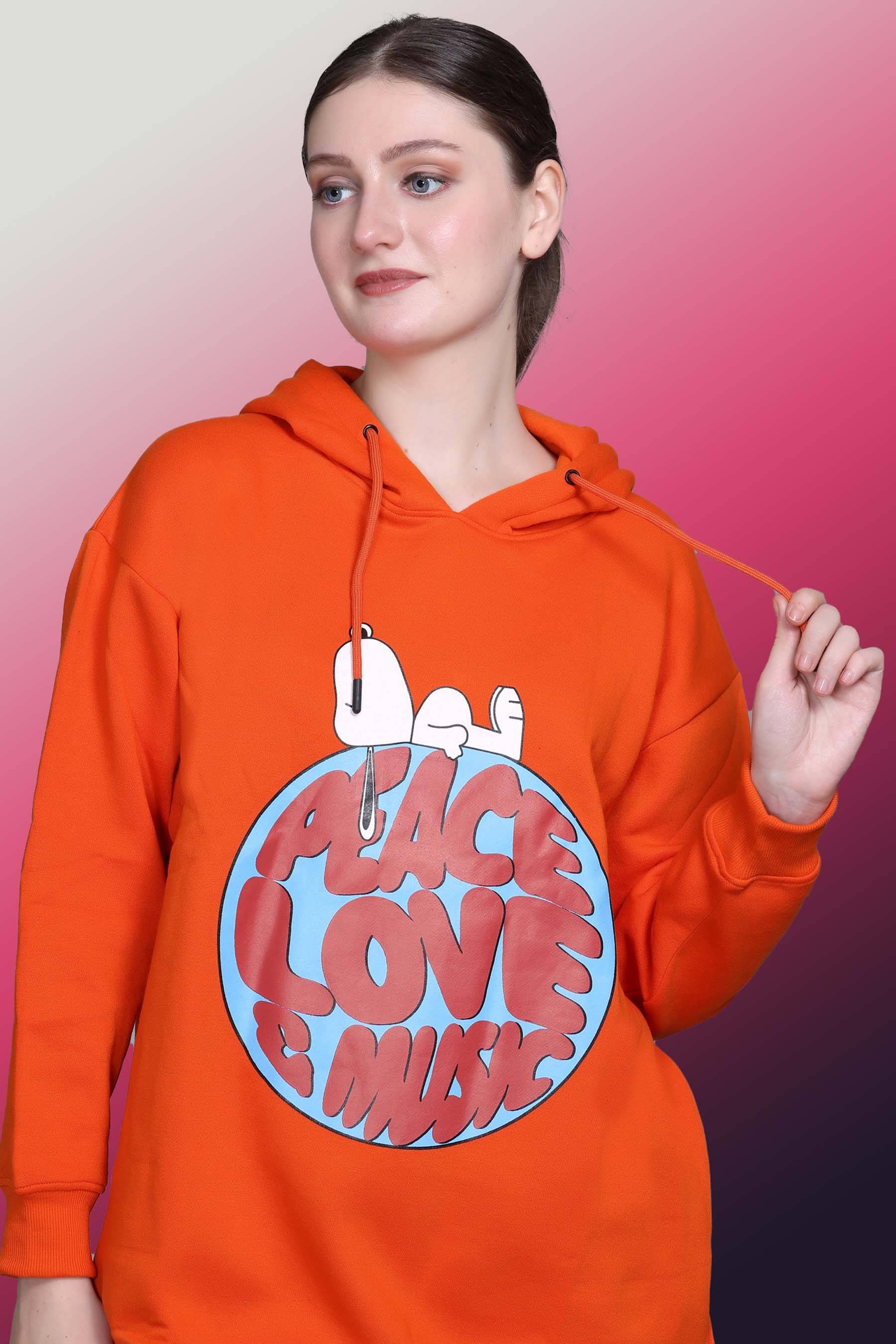 OBAAN Women Fleece Hooded Sweatshirt ( Orange ) OBAAN Women Fleece Hooded Sweatshirt ( Orange )