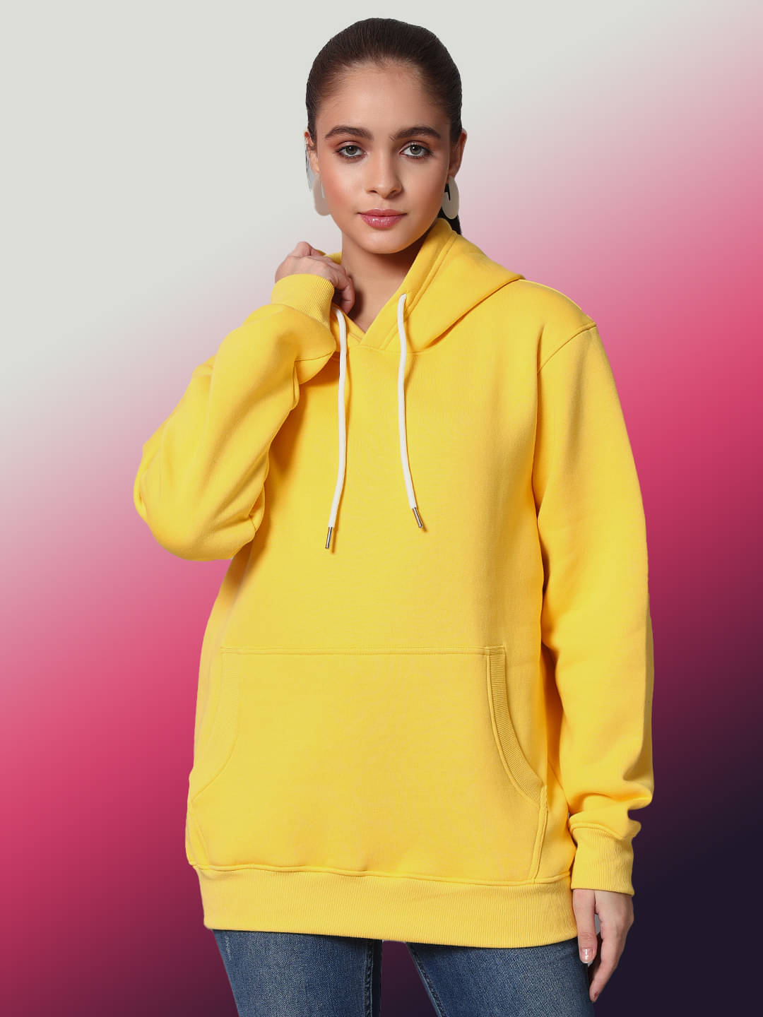 OBAAN Women Fleece Hooded Sweatshirt ( Yellow ) OBAAN Women Fleece Hooded Sweatshirt ( Yellow )