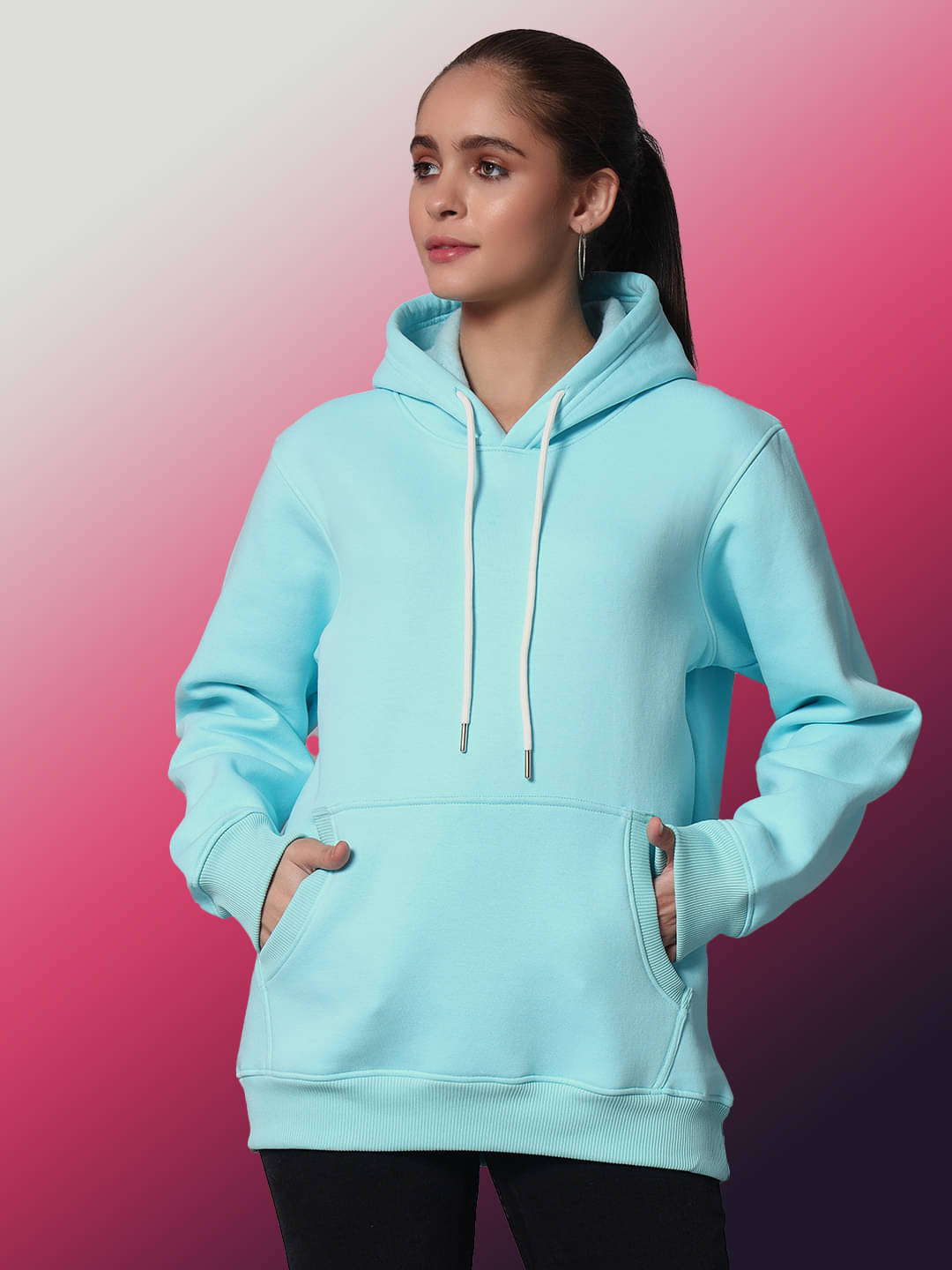 OBAAN Women Fleece Hooded Sweatshirt ( Turquoise ) OBAAN Women Fleece Hooded Sweatshirt ( Turquoise )