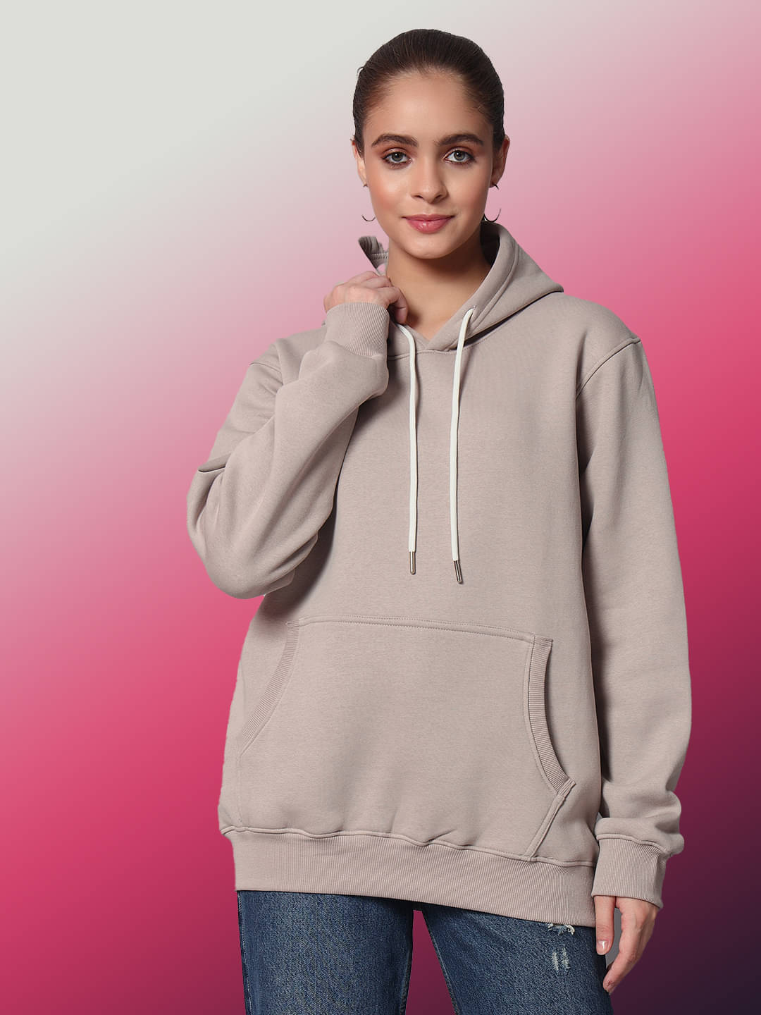 OBAAN Women Fleece Hooded Sweatshirt ( Grey ) OBAAN Women Fleece Hooded Sweatshirt ( Grey )