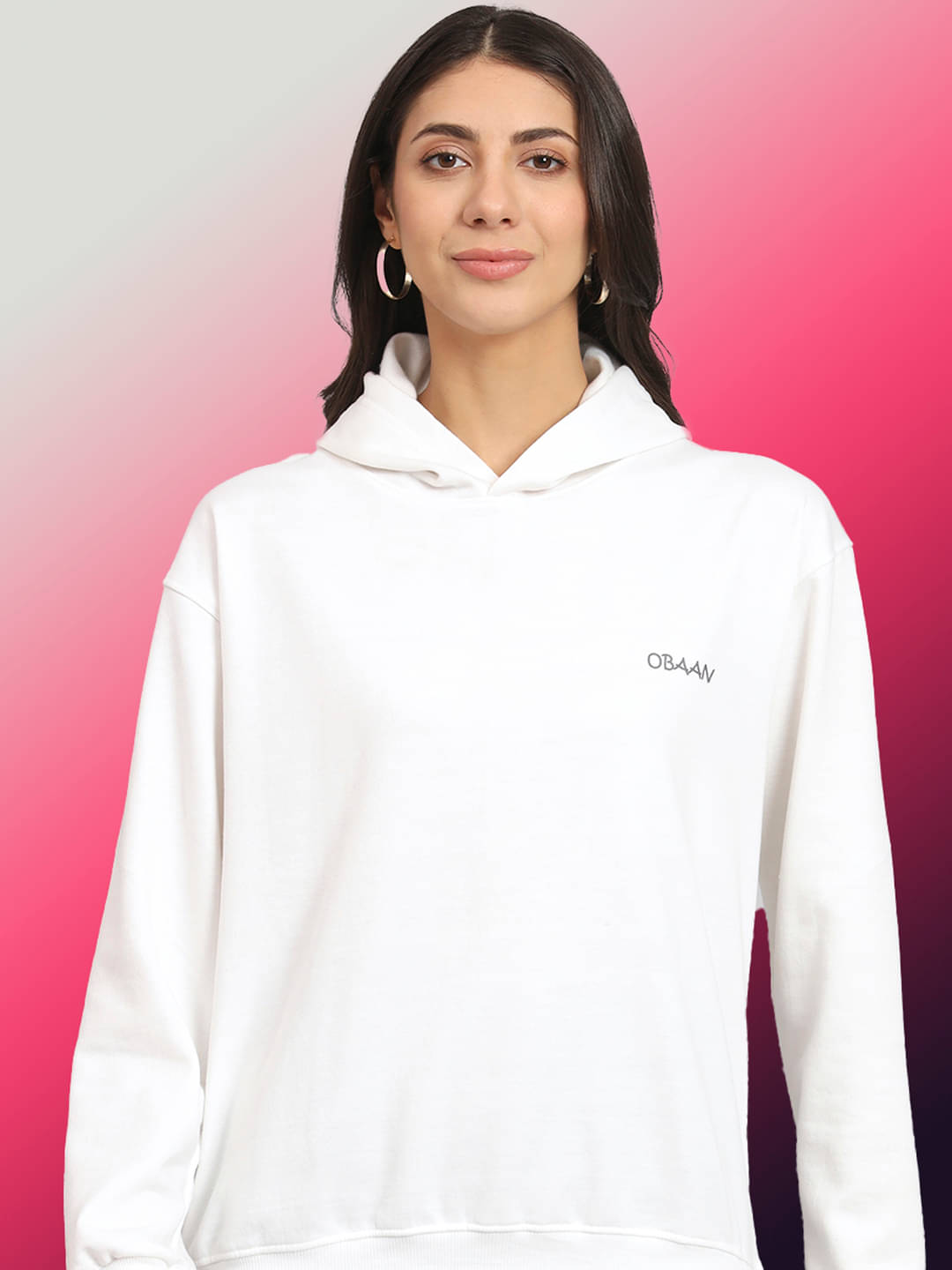 OBAAN Women Fleece Hooded Sweatshirt ( White ) OBAAN Women Fleece Hooded Sweatshirt ( White )