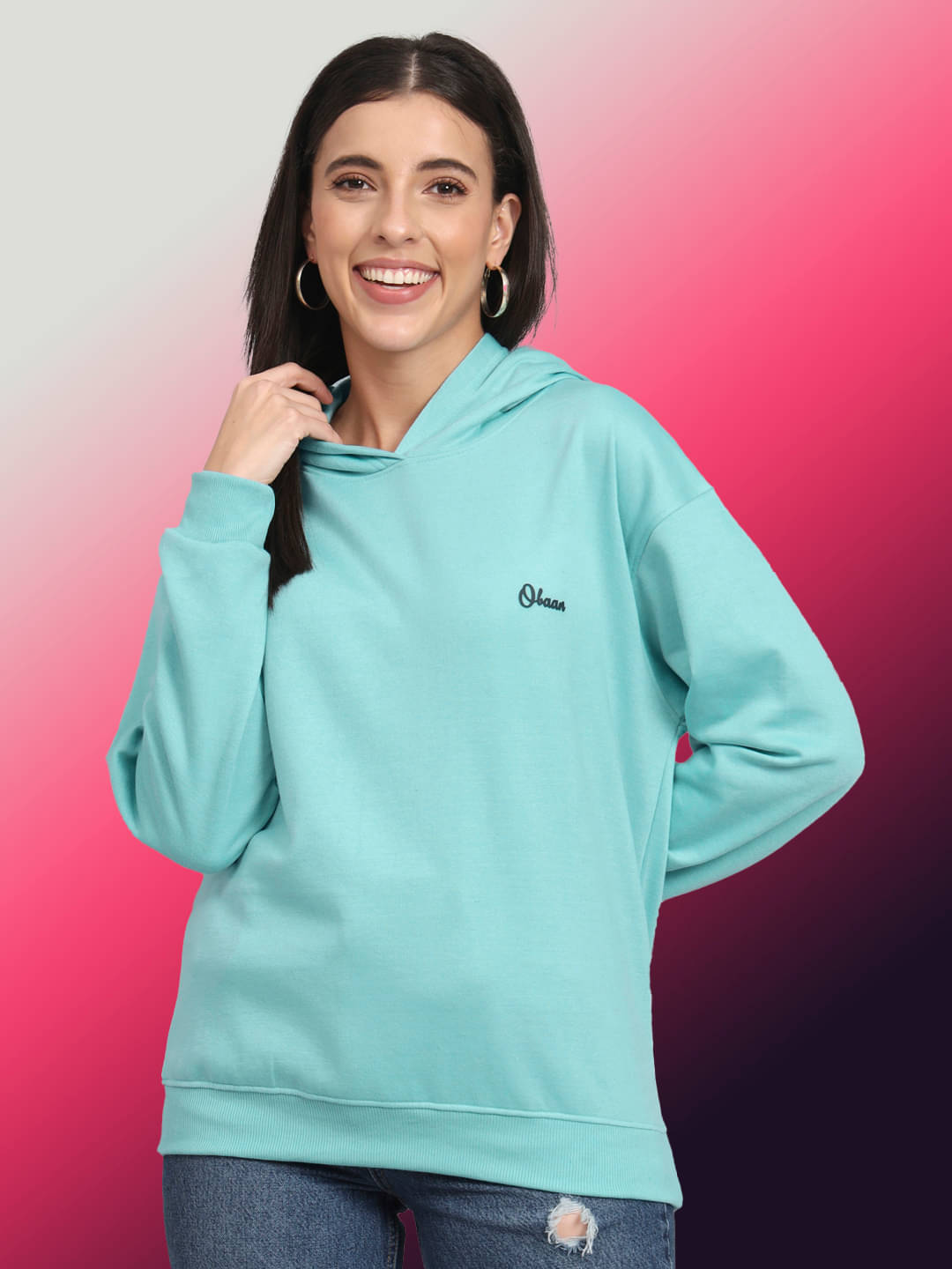     			OBAAN Fleece Women's Hooded Sweatshirt ( Blue )