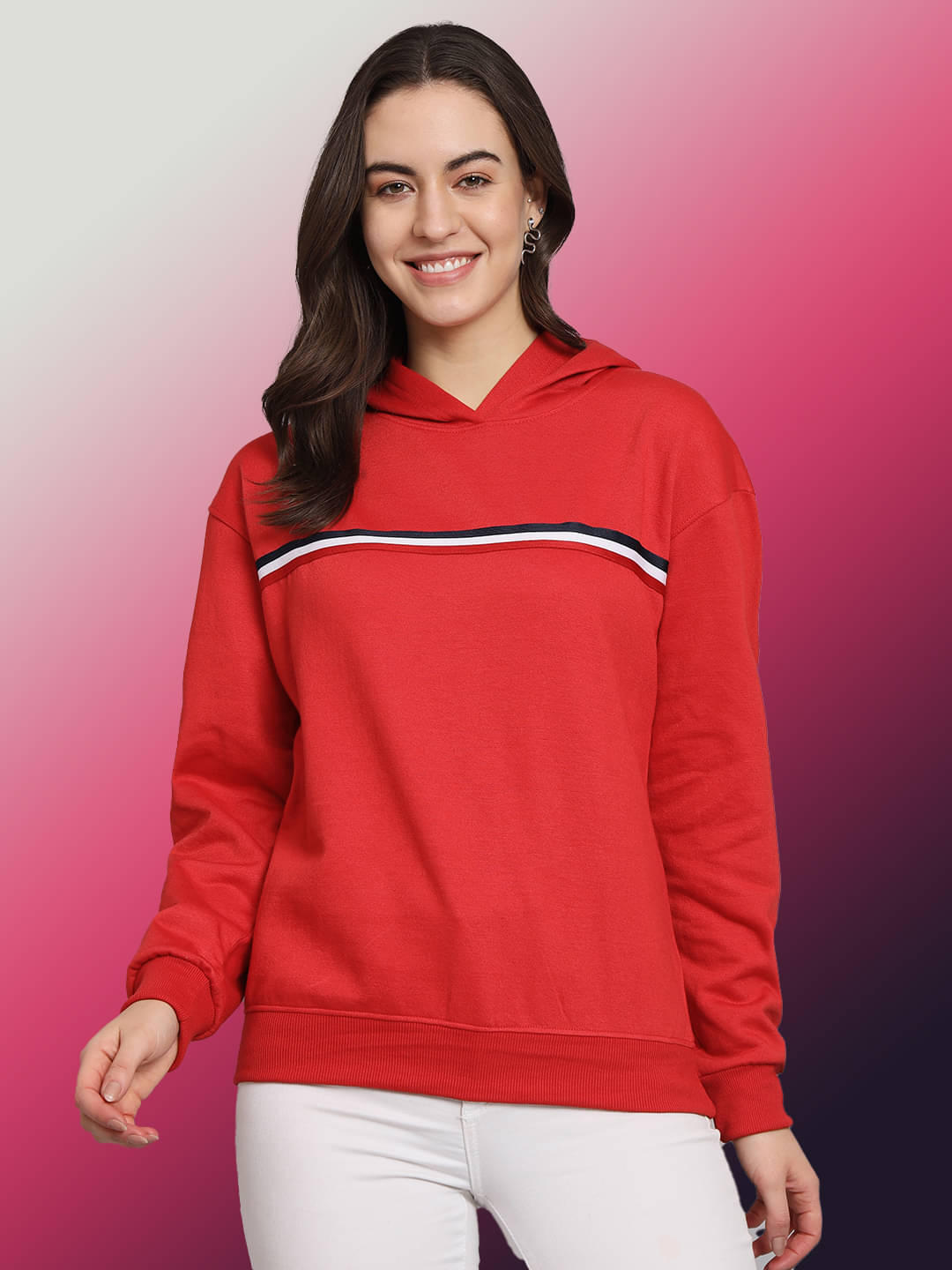 OBAAN Women Fleece Hooded Sweatshirt ( Red ) OBAAN Women Fleece Hooded Sweatshirt ( Red )