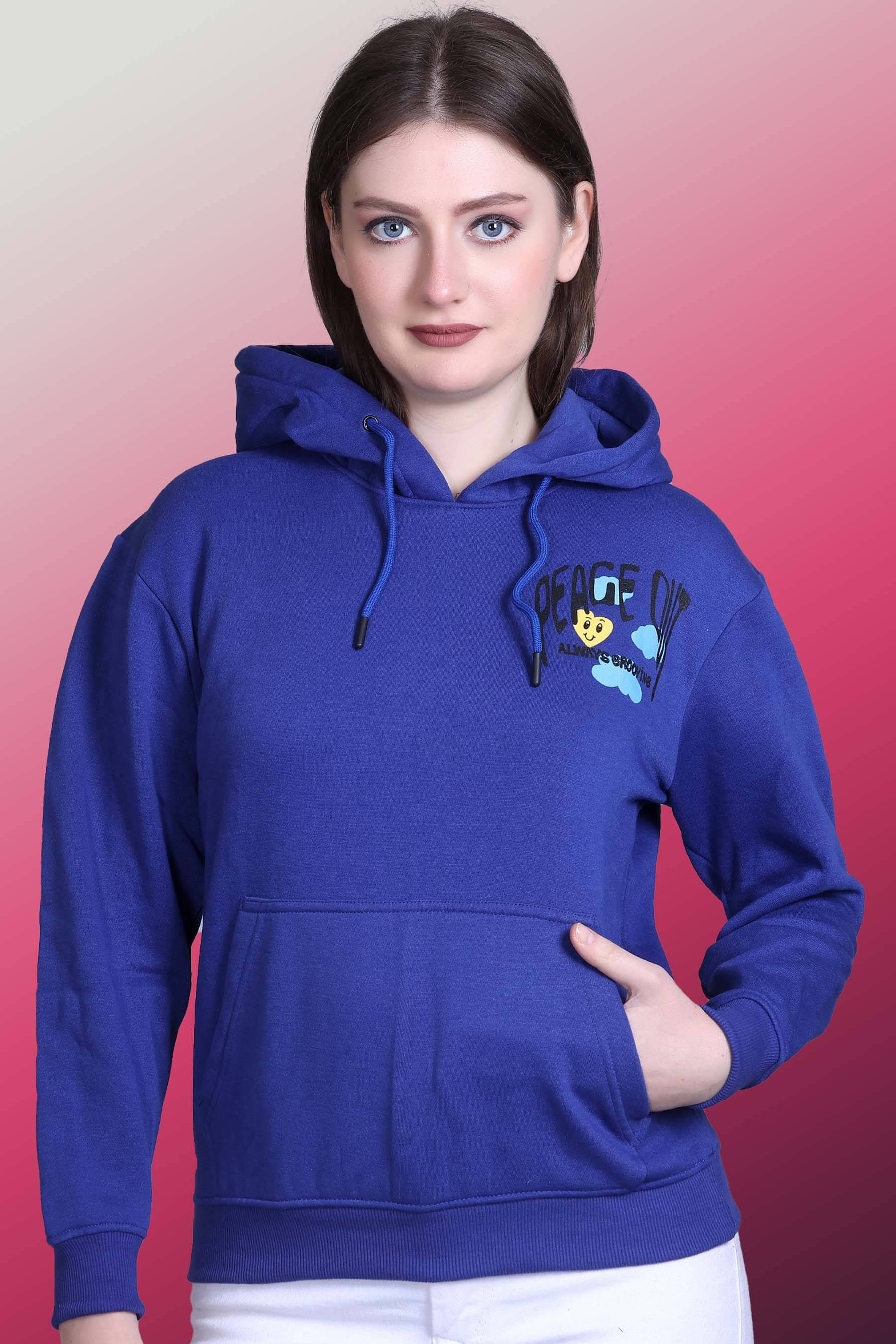 OBAAN Women Fleece Hooded Sweatshirt ( Blue ) OBAAN Women Fleece Hooded Sweatshirt ( Blue )
