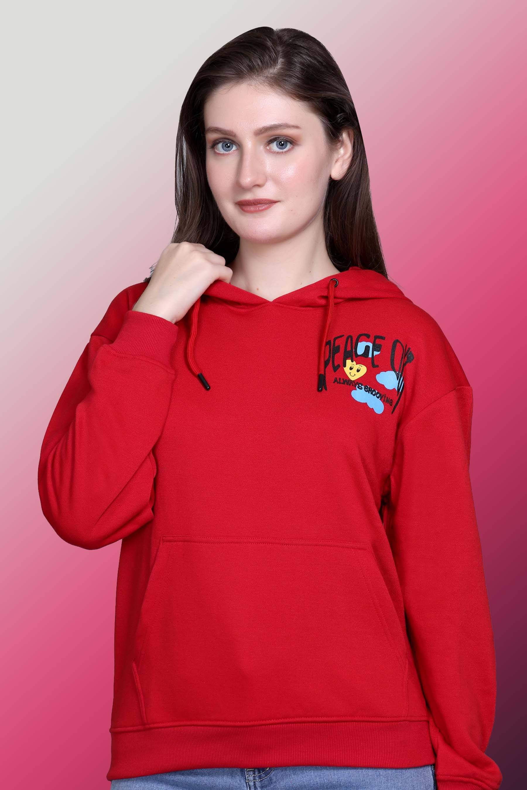 OBAAN Women Fleece Hooded Sweatshirt ( Red ) OBAAN Women Fleece Hooded Sweatshirt ( Red )