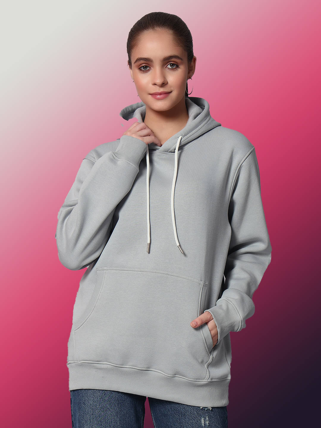 OBAAN Women Fleece Hooded Sweatshirt ( Grey ) OBAAN Women Fleece Hooded Sweatshirt ( Grey )