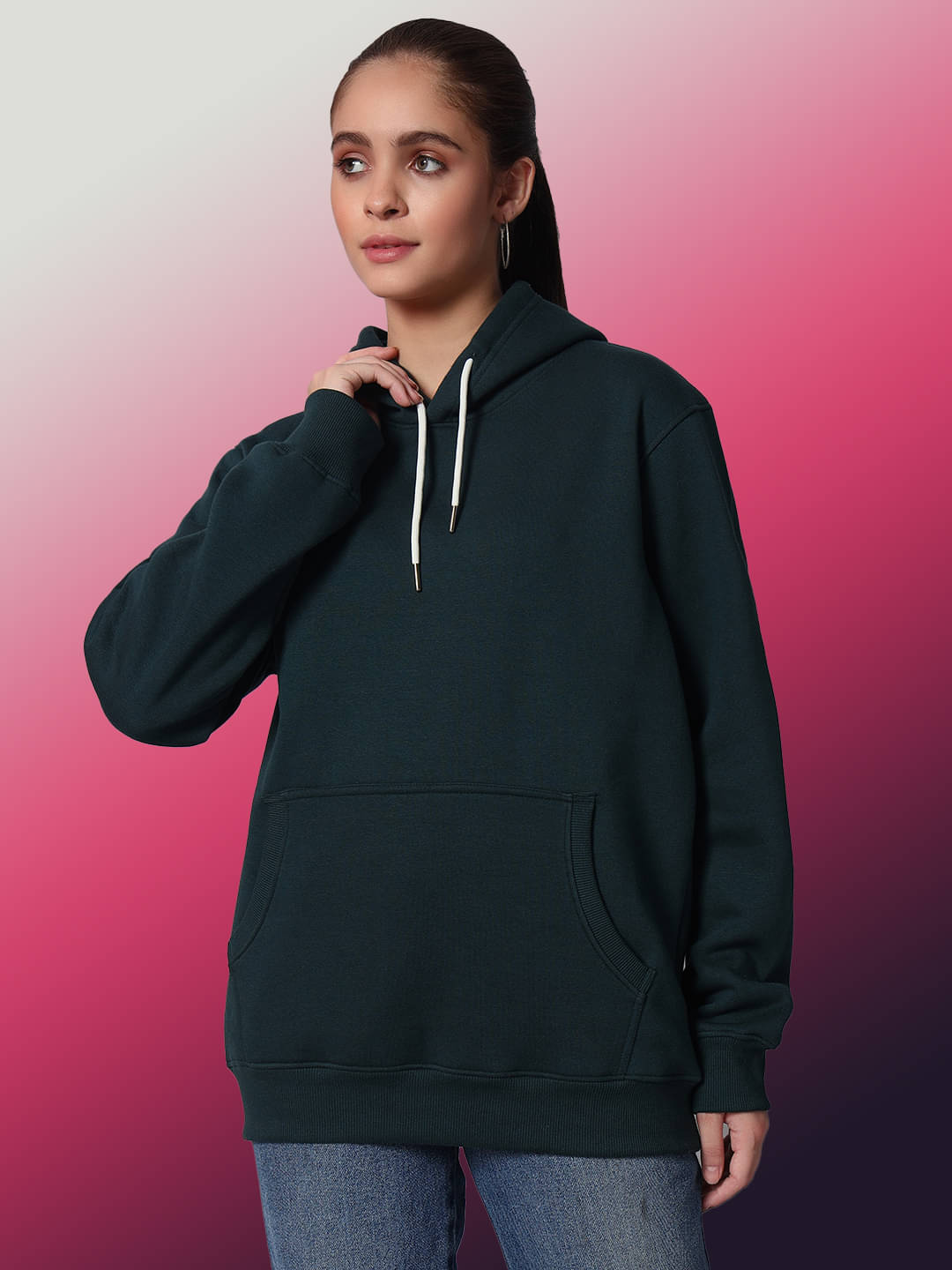 OBAAN Women Fleece Hooded Sweatshirt ( Olive ) OBAAN Women Fleece Hooded Sweatshirt ( Olive )