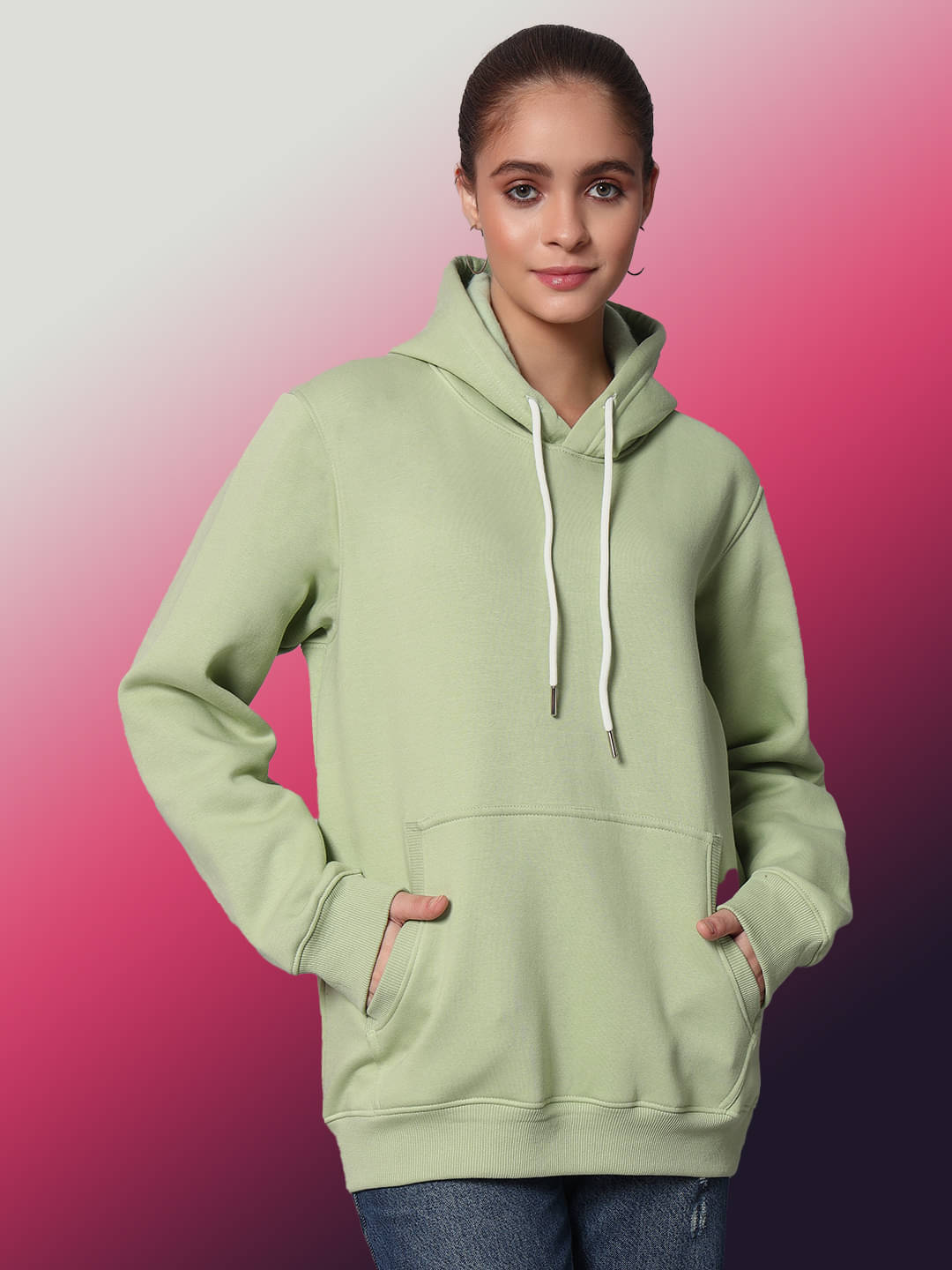 OBAAN Women Fleece Hooded Sweatshirt ( Green ) OBAAN Women Fleece Hooded Sweatshirt ( Green )