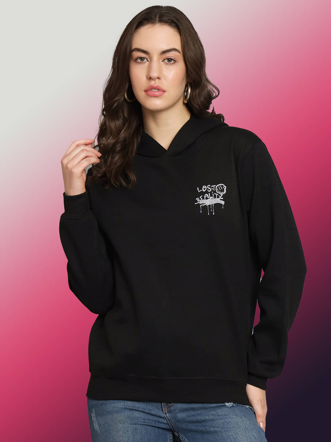 OBAAN Women Fleece Hooded Sweatshirt ( Black ) OBAAN Women Fleece Hooded Sweatshirt ( Black )