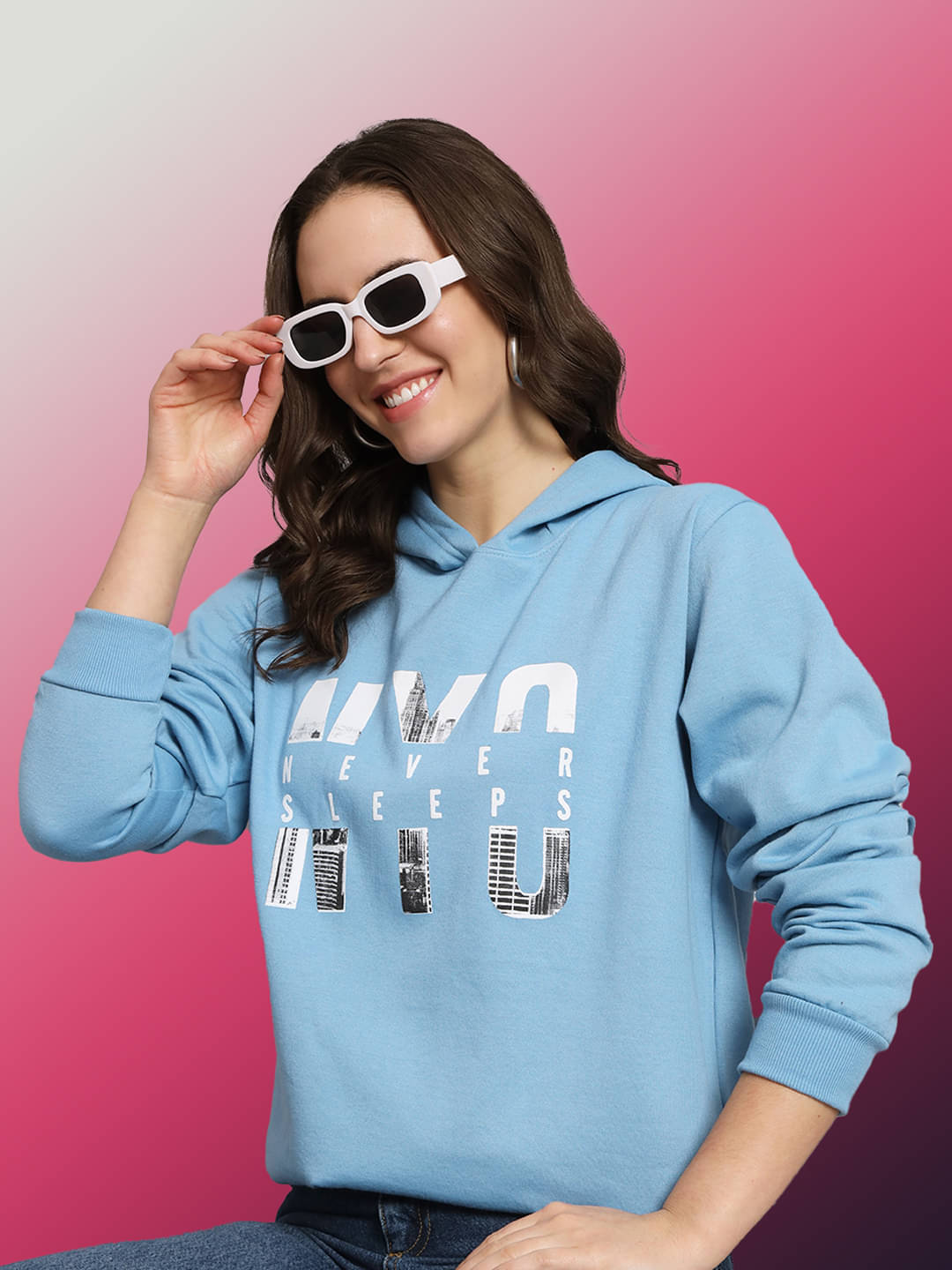     			OBAAN Fleece Women's Hooded Sweatshirt ( Blue )