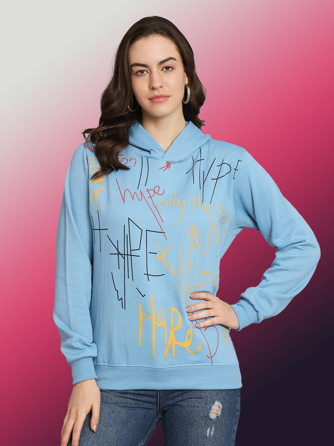     			OBAAN Fleece Women's Hooded Sweatshirt ( Blue )