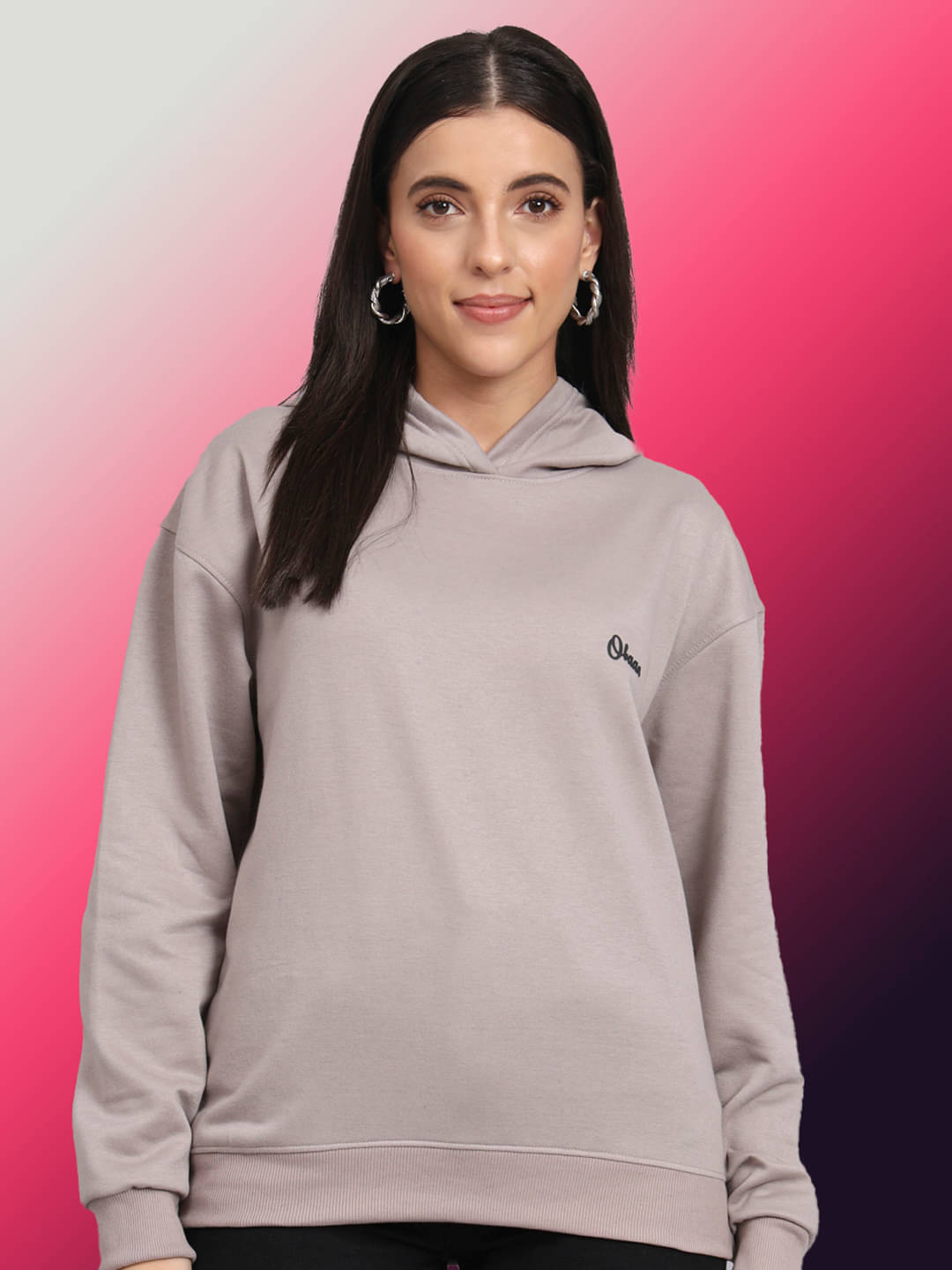 OBAAN Women Fleece Hooded Sweatshirt ( Grey )     			OBAAN Women Fleece Hooded Sweatshirt ( Grey )