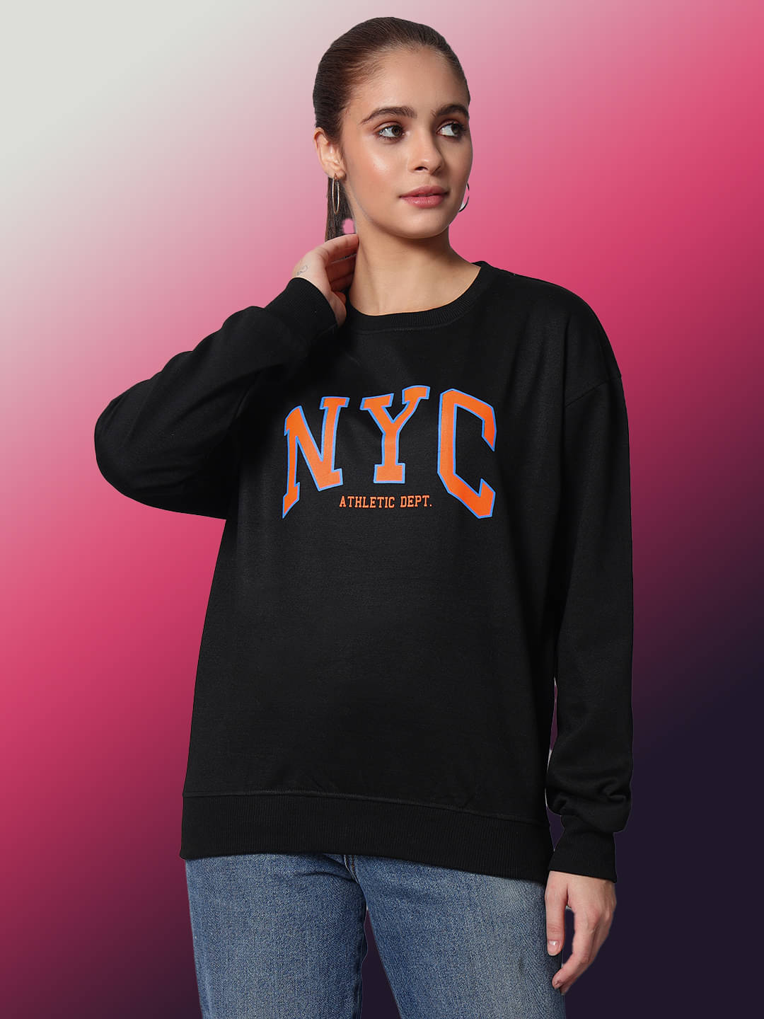 OBAAN Women Fleece Round Neck Sweatshirt ( Black ) OBAAN Women Fleece Round Neck Sweatshirt ( Black )