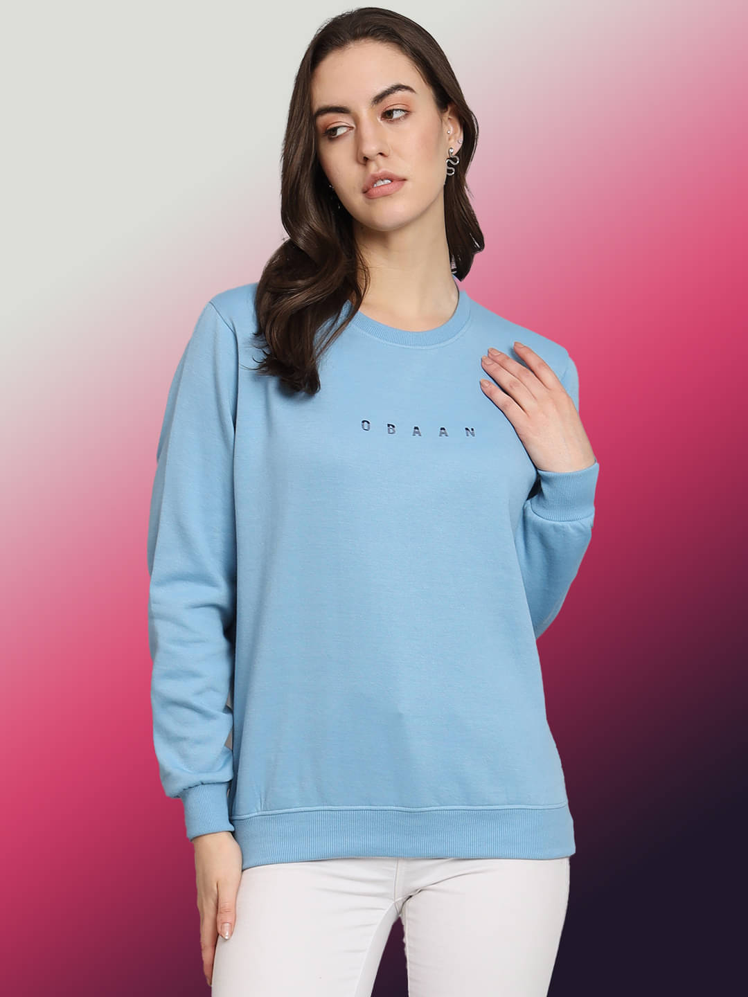     			OBAAN Fleece Women's Non Hooded Sweatshirt ( Blue )