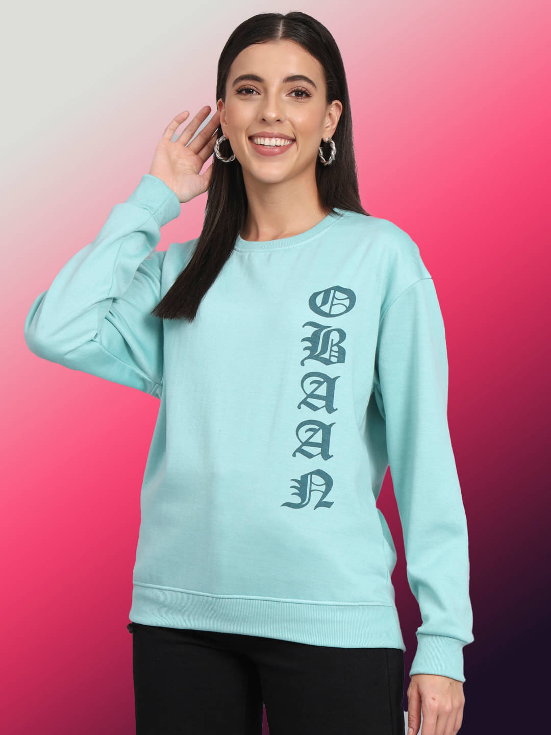     			OBAAN Fleece Women's Non Hooded Sweatshirt ( Blue )