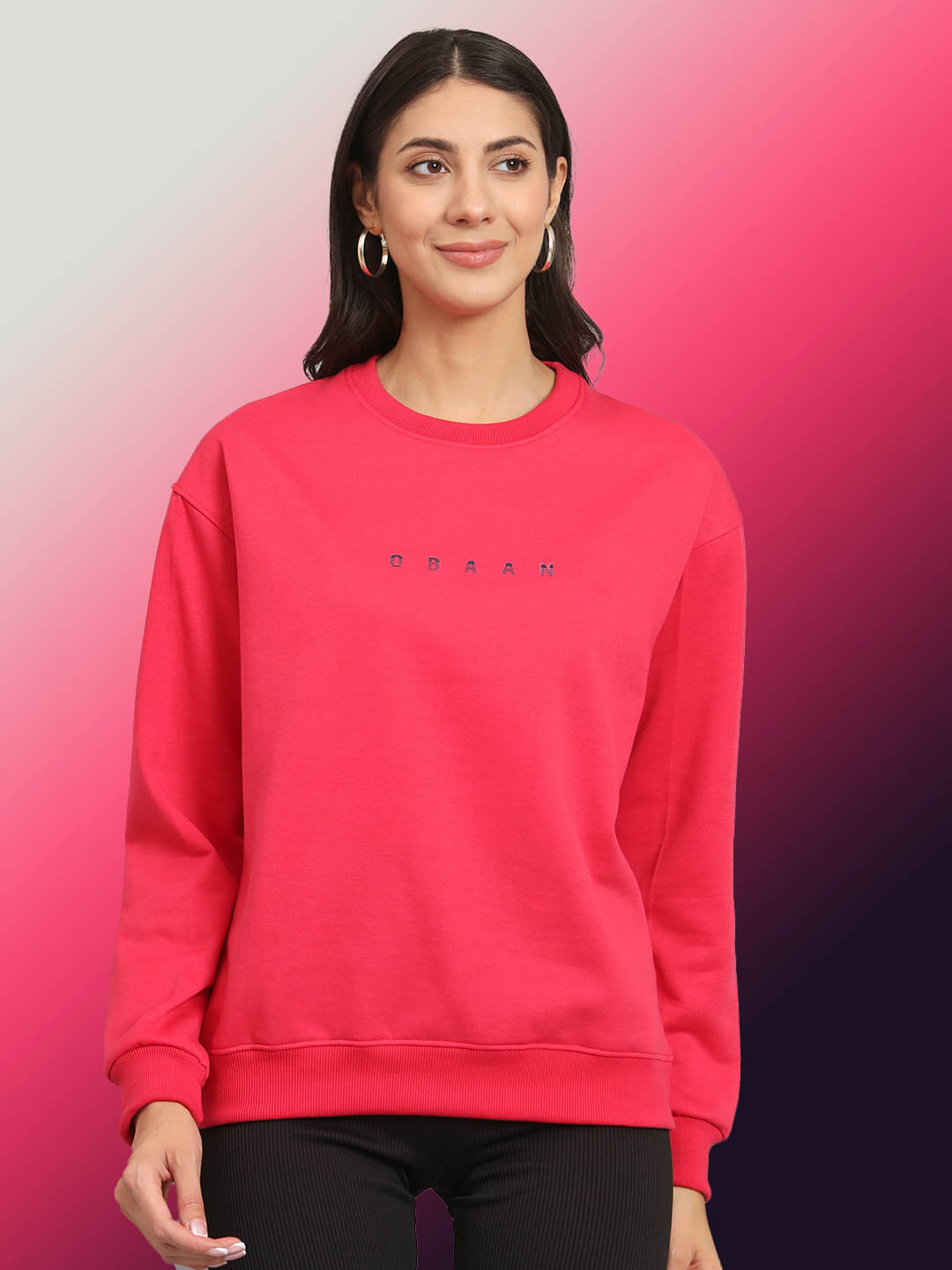 OBAAN Women Fleece Round Neck Sweatshirt ( Pink ) OBAAN Women Fleece Round Neck Sweatshirt ( Pink )