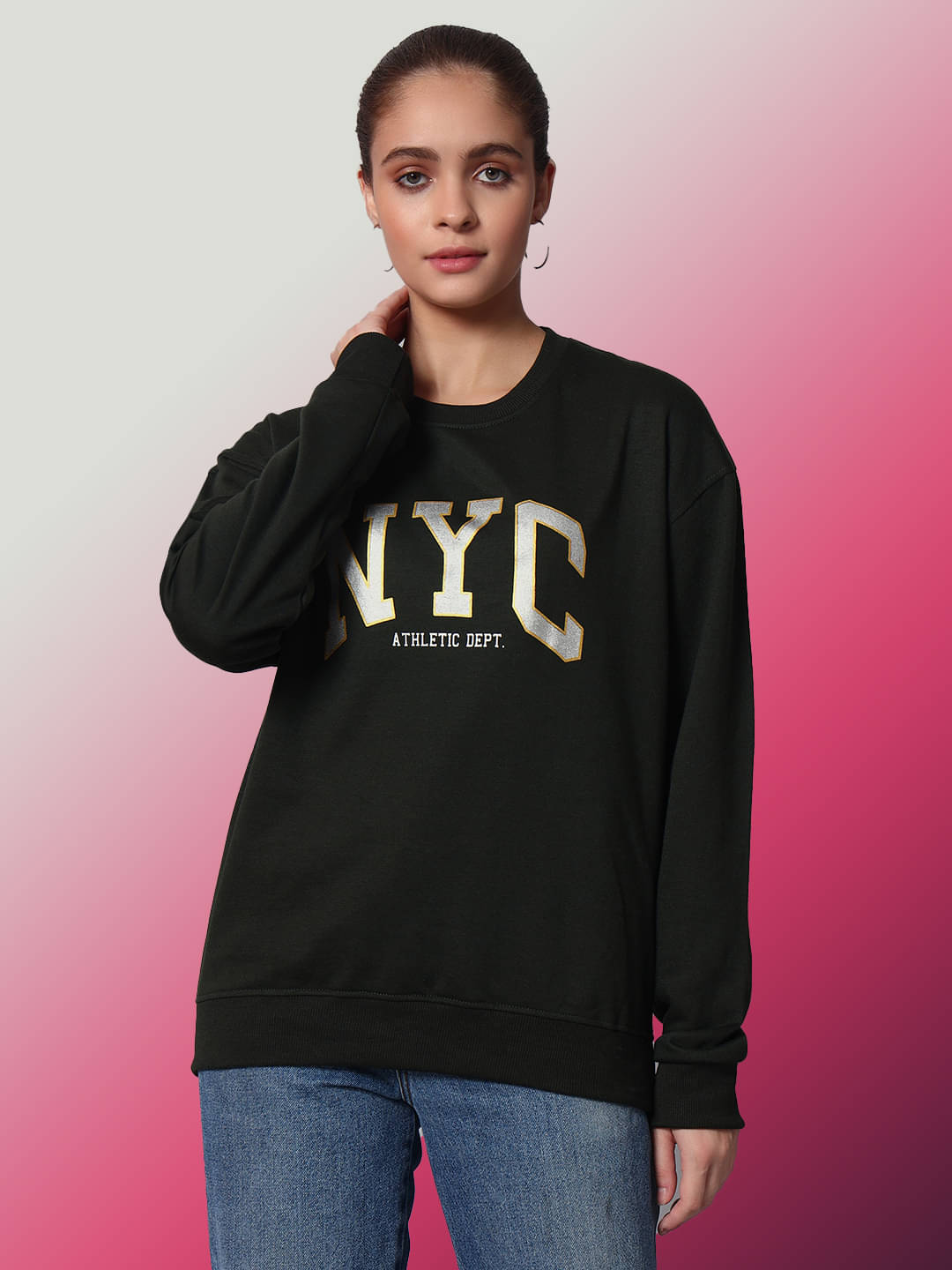     			OBAAN Fleece Women's Non Hooded Sweatshirt ( Olive )