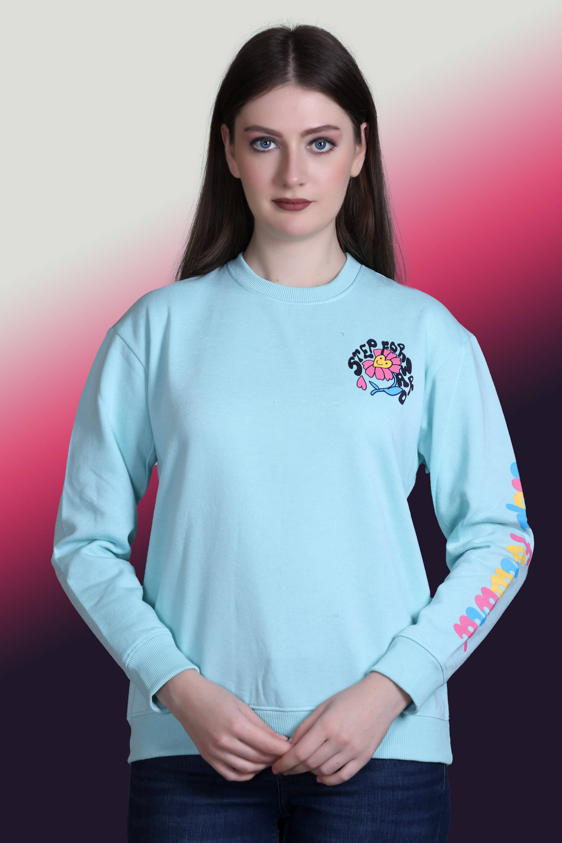 OBAAN Women Fleece Round Neck Sweatshirt ( Turquoise ) OBAAN Women Fleece Round Neck Sweatshirt ( Turquoise )