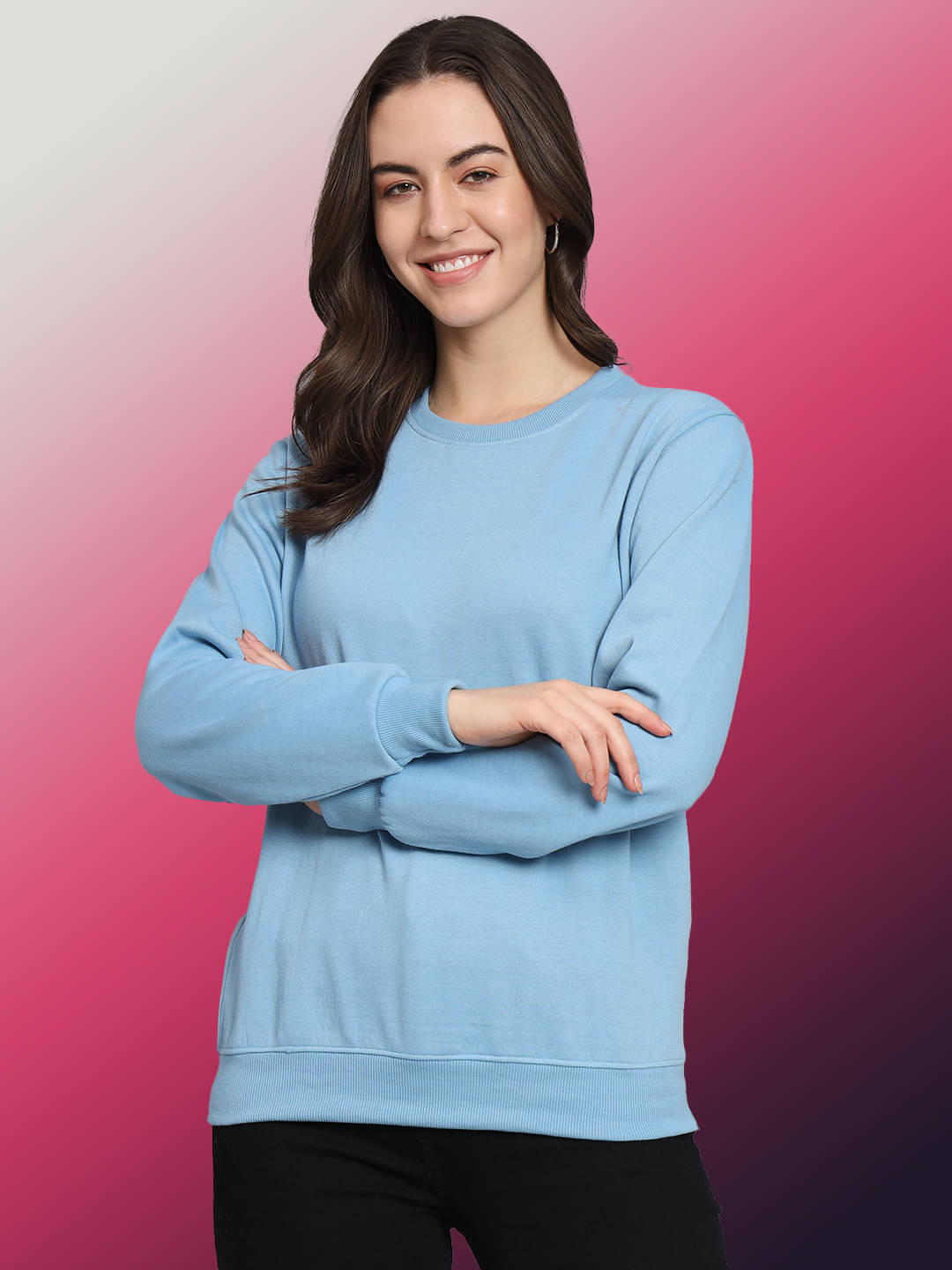     			OBAAN Fleece Women's Non Hooded Sweatshirt ( Blue )