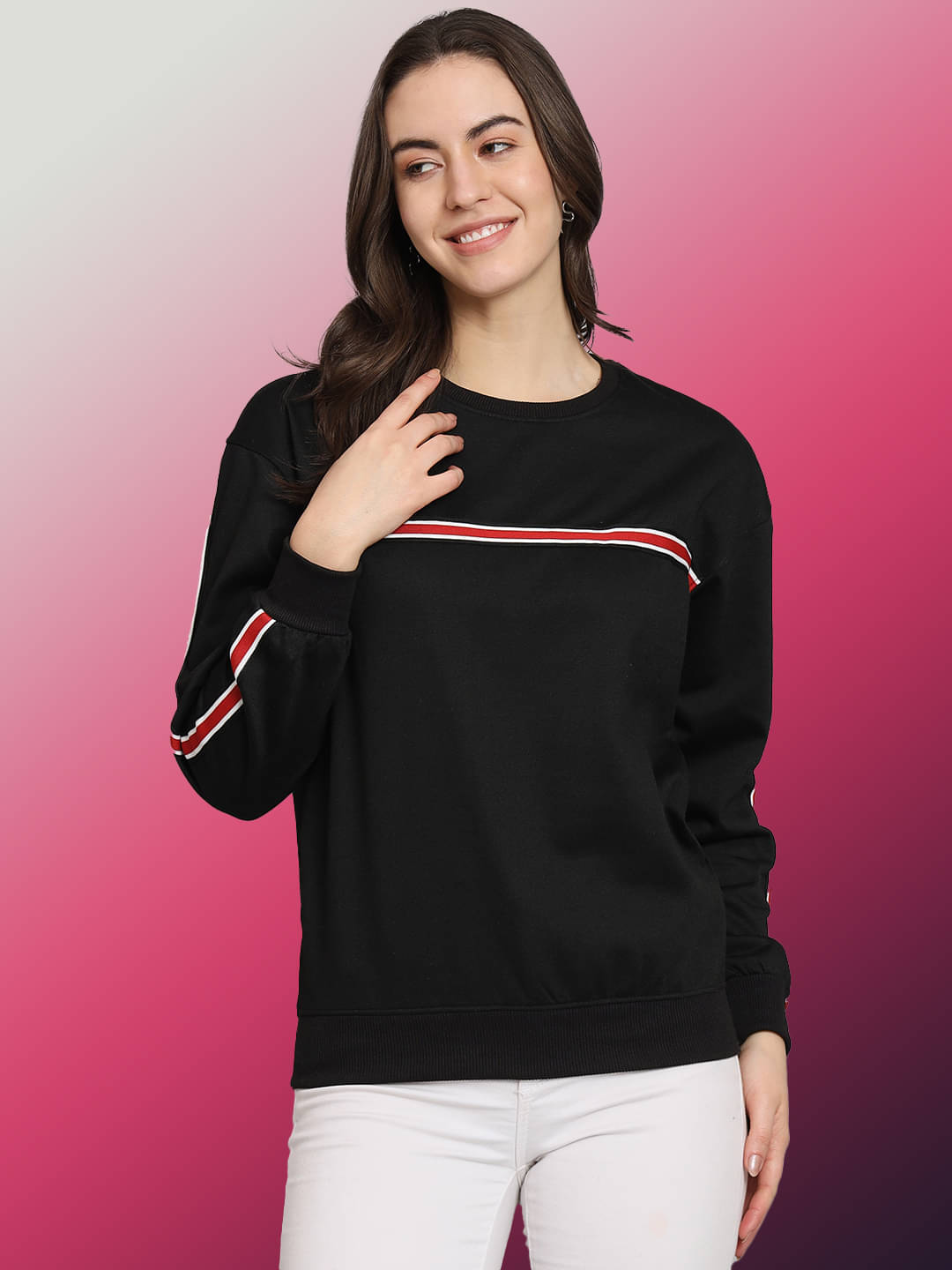 OBAAN Women Fleece Round Neck Sweatshirt ( Black ) OBAAN Women Fleece Round Neck Sweatshirt ( Black )