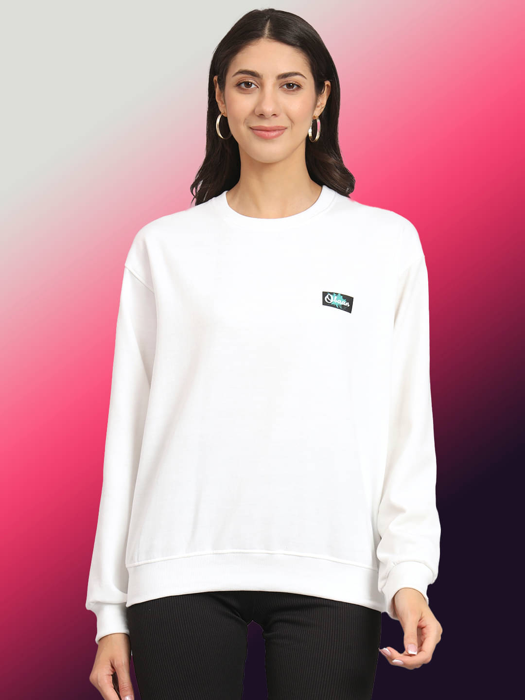 OBAAN Women Fleece Round Neck Sweatshirt ( White ) OBAAN Women Fleece Round Neck Sweatshirt ( White )