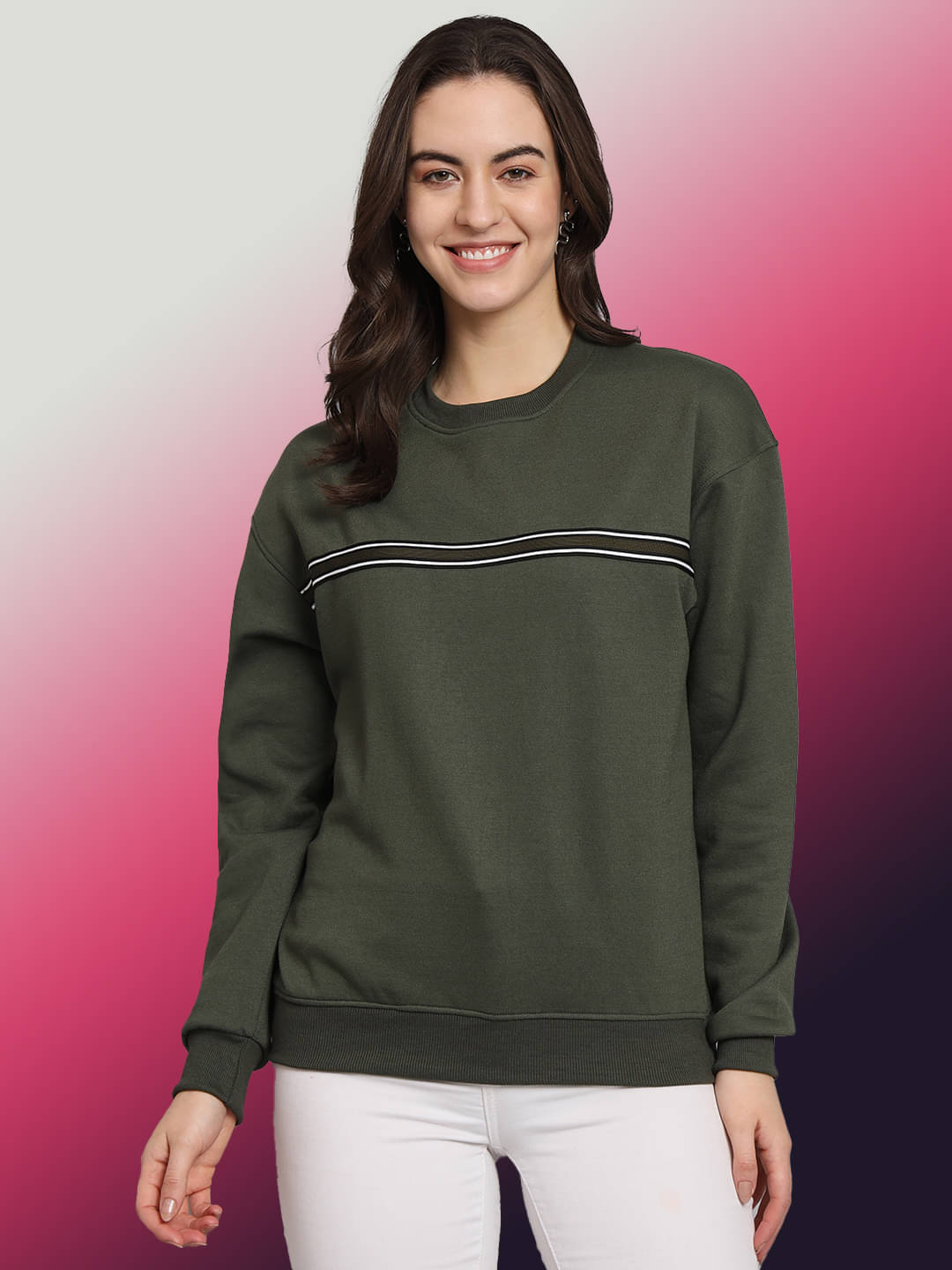     			OBAAN Fleece Women's Non Hooded Sweatshirt ( Olive )