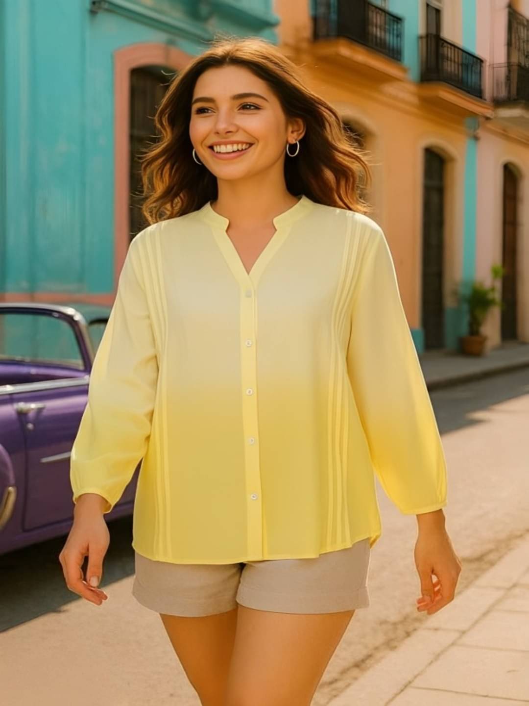 PLUS PARADISE Women Solid Rayon Shirt ( Yellow ) PLUS PARADISE Women Solid Rayon Shirt ( Yellow )
