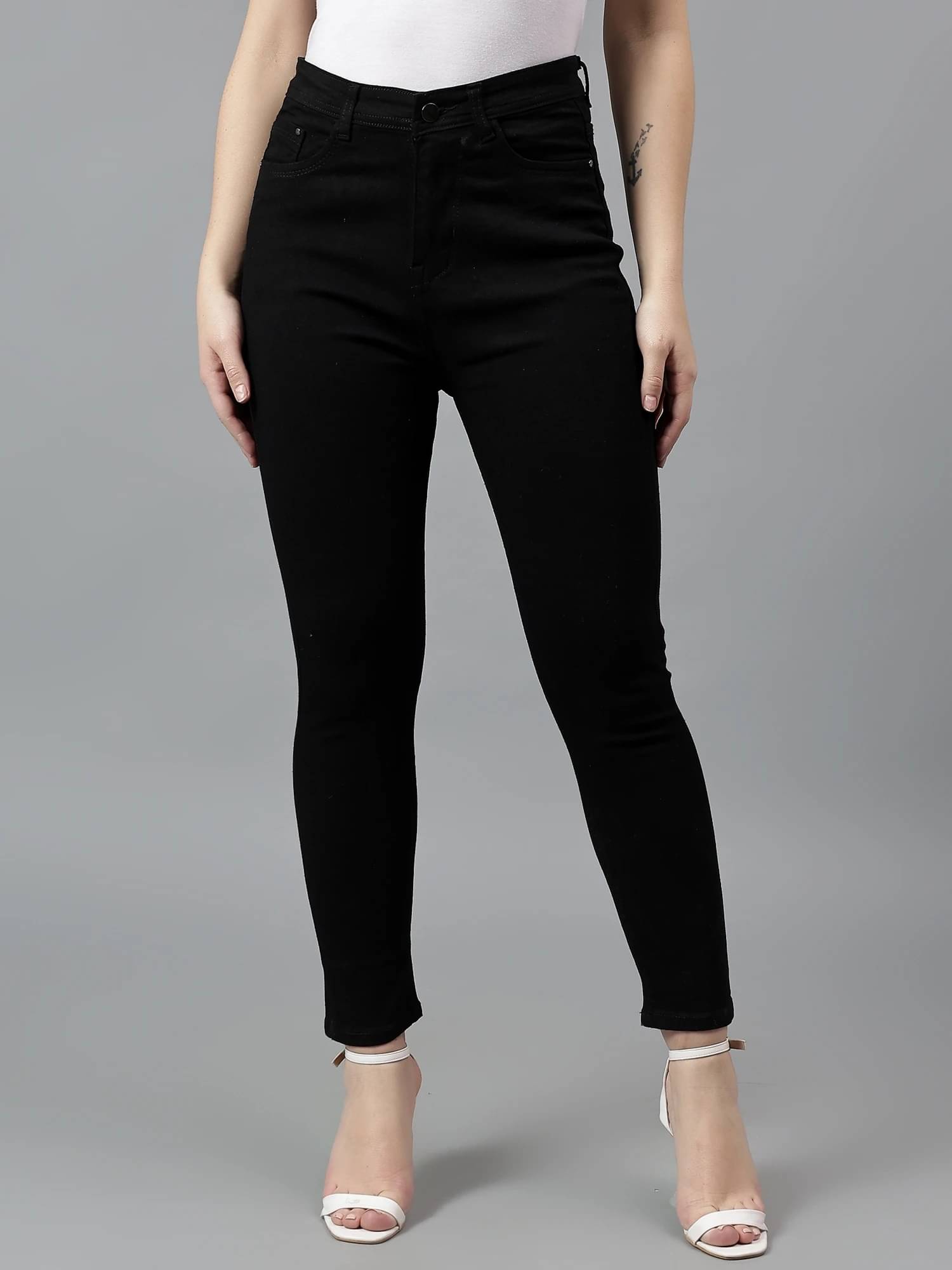     			POMPOUS Women's Slim Fit High-Rise Jeans ( Black )
