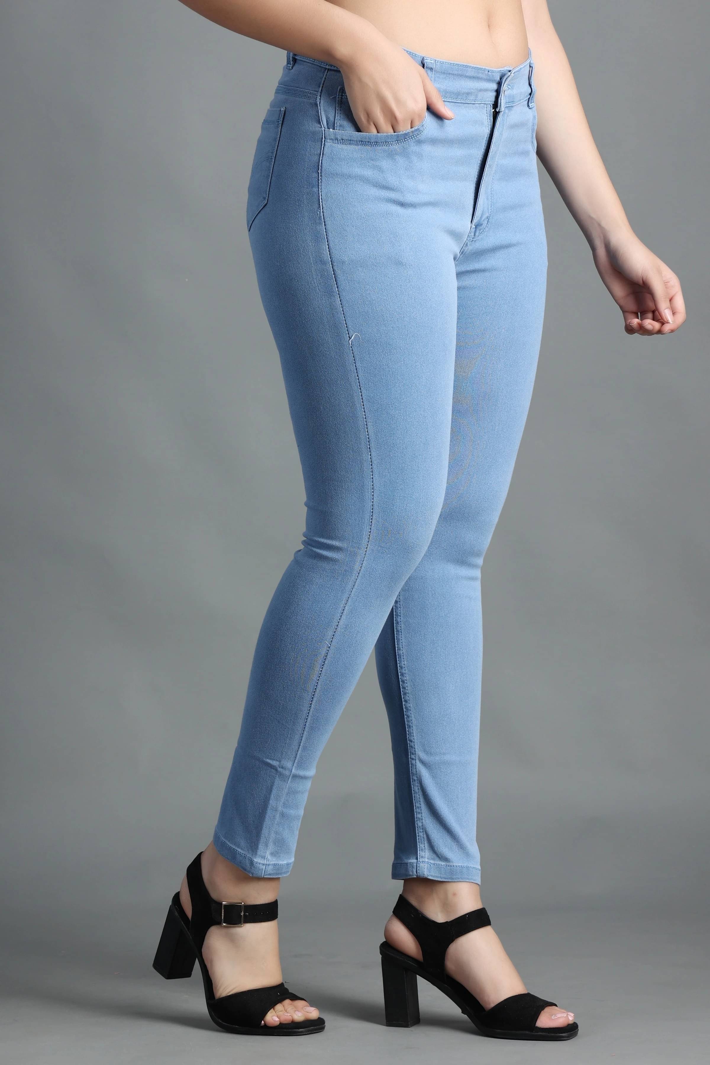     			POMPOUS Women's Slim Fit High-Rise Jeans ( Light Blue )
