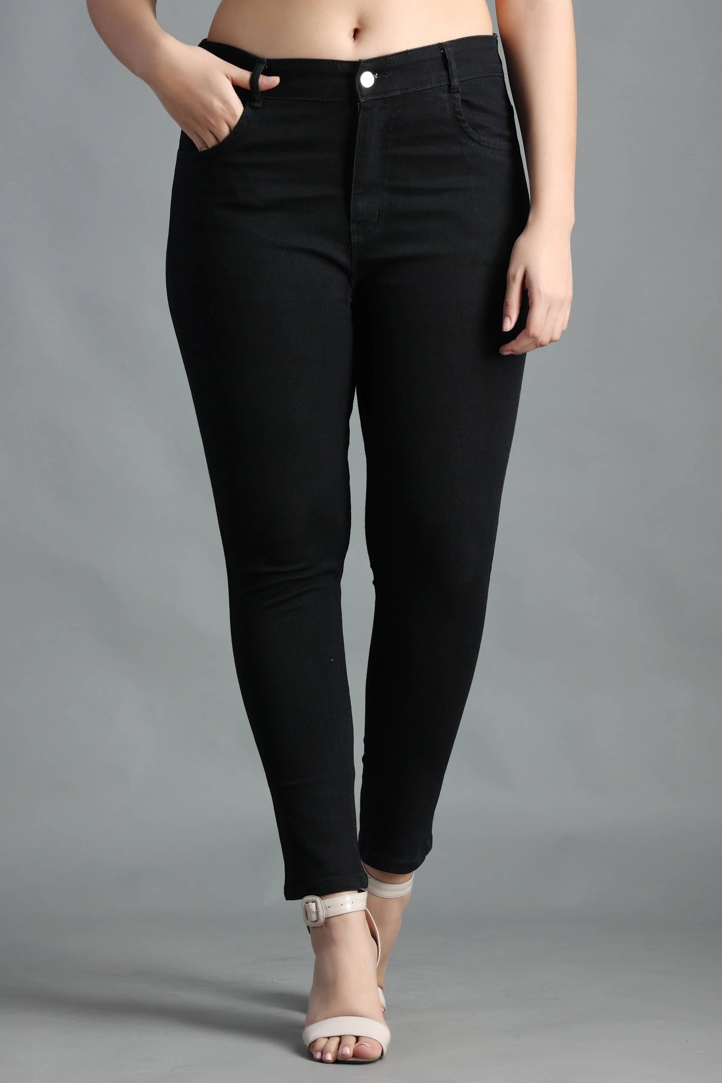     			POMPOUS Women's Slim Fit High-Rise Jeans ( Black )